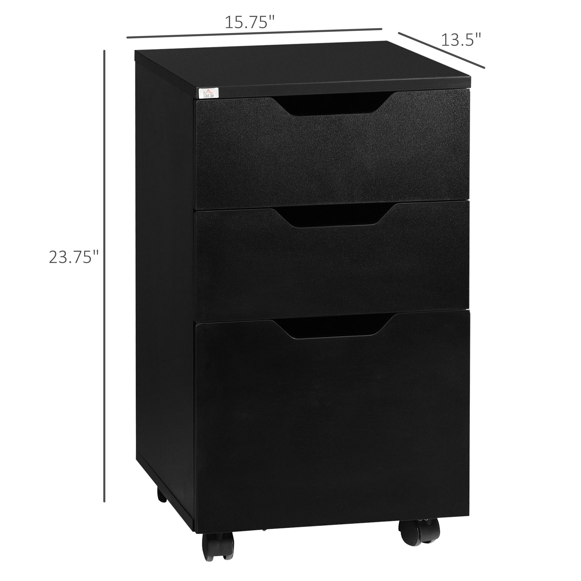 3 Drawer Mobile File Cabinet Rolling Printer Stand Vertical Filing Cabinet Black