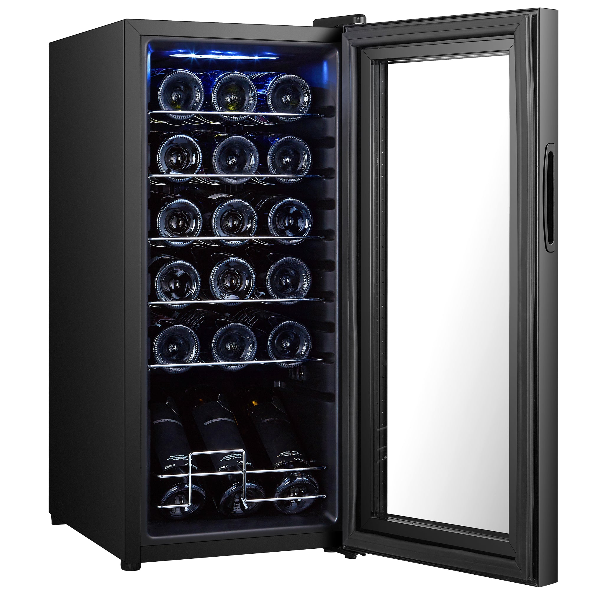 HOMCOM 50L Wine Cooler, 18 Bottles Freestanding Wine Fridge with Glass Door, LED Light, Temperature Control and Digital Touch Screen, Black