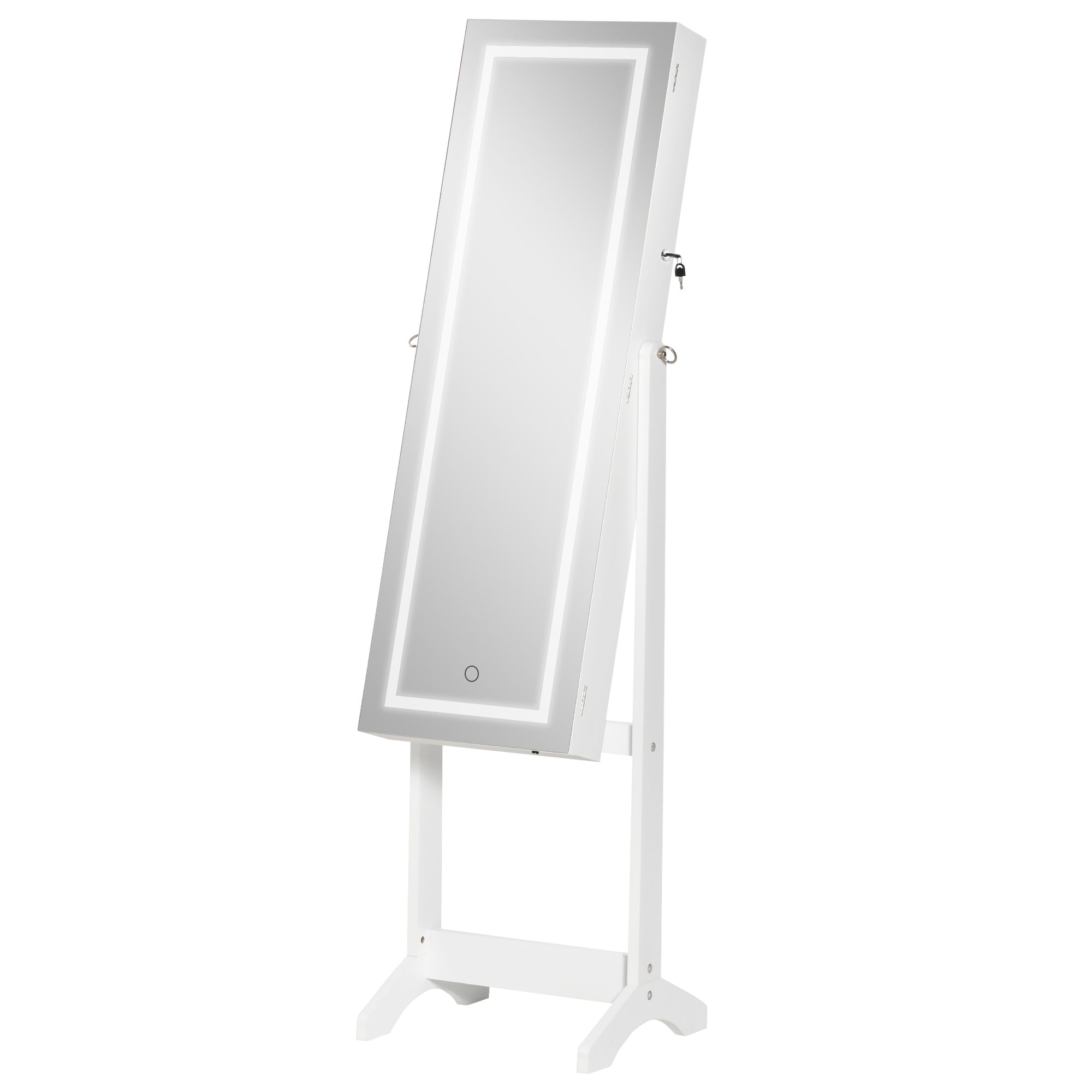 HOMCOM Jewelry Cabinet with LED Light, Lockable Jewelry Storage Organizer with Full-Length Mirror for Dressing Room, White