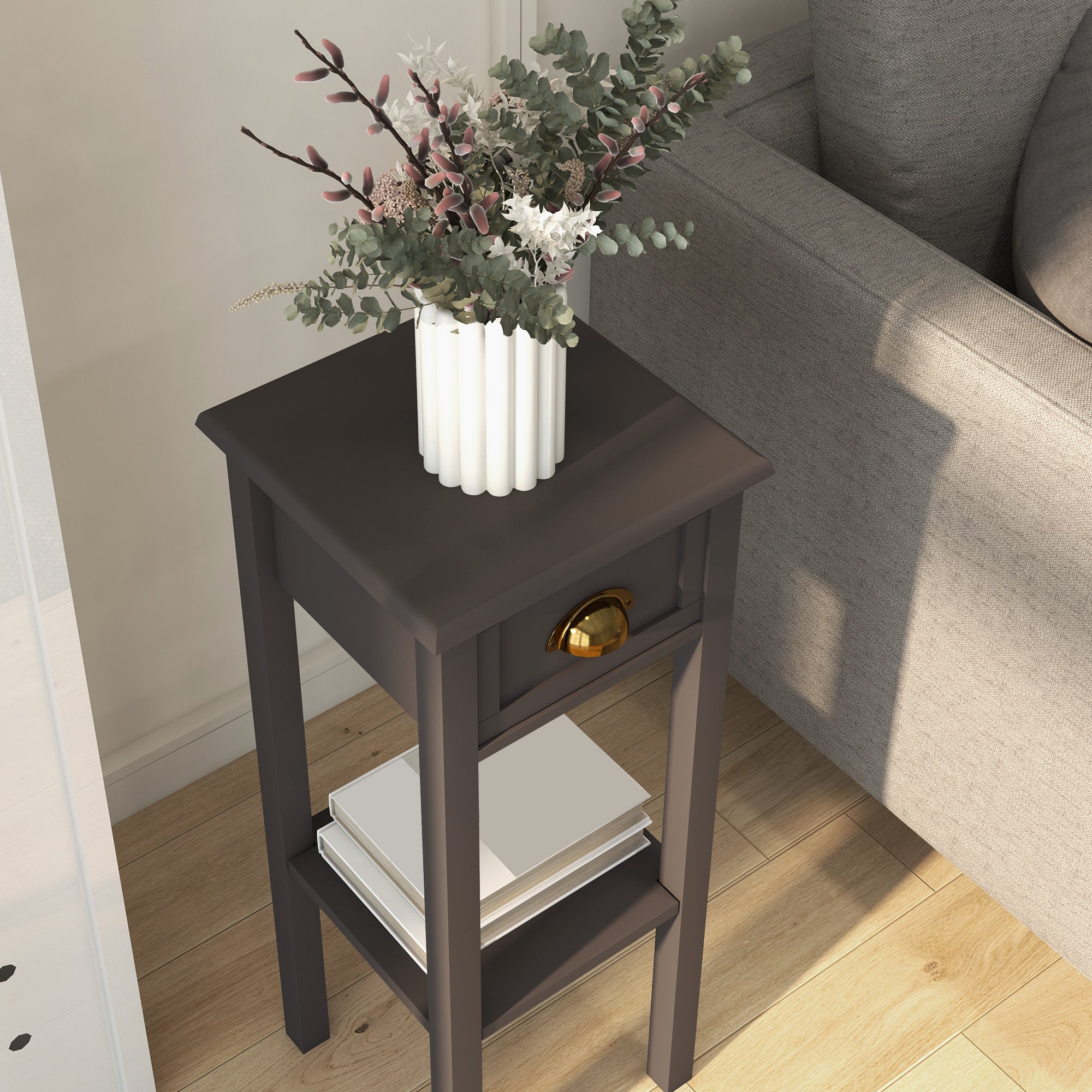 2 Tier Side Table with Drawer and Shelf End Table for Living Room