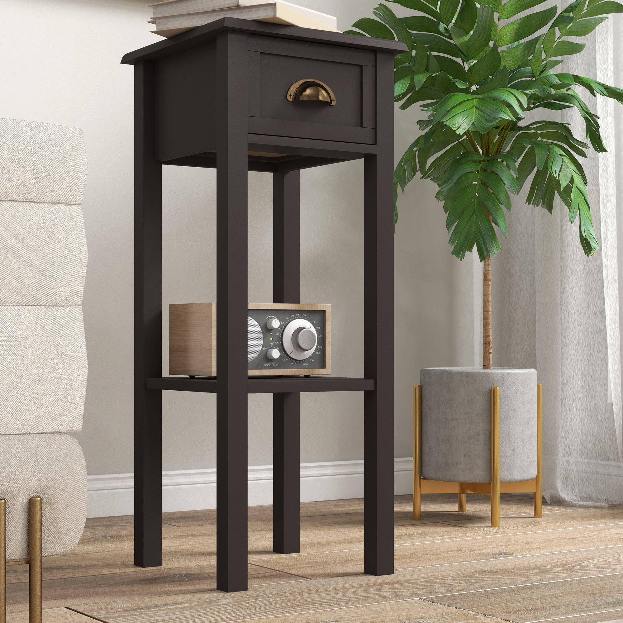 2 Tier Side Table with Drawer and Shelf End Table for Living Room and Hallway Coffee