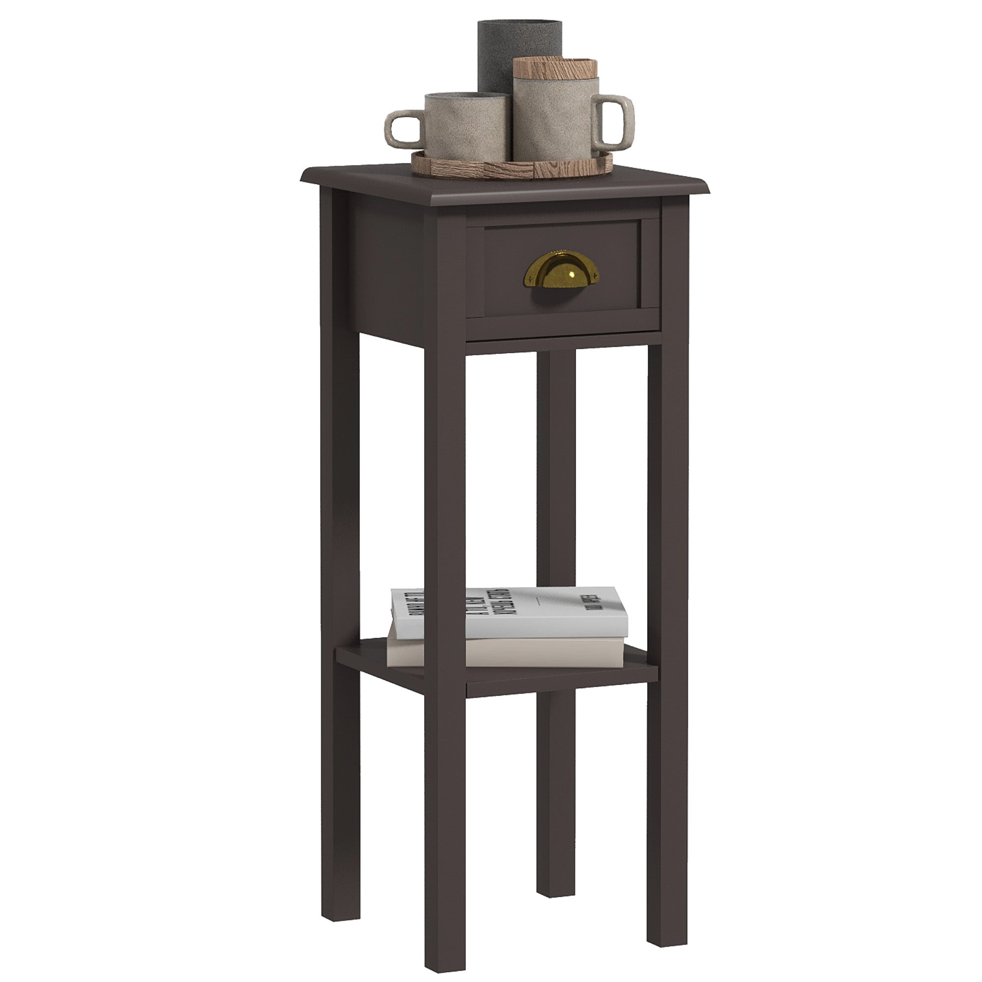 2 Tier Side Table with Drawer and Shelf End Table for Living Room and Hallway Coffee