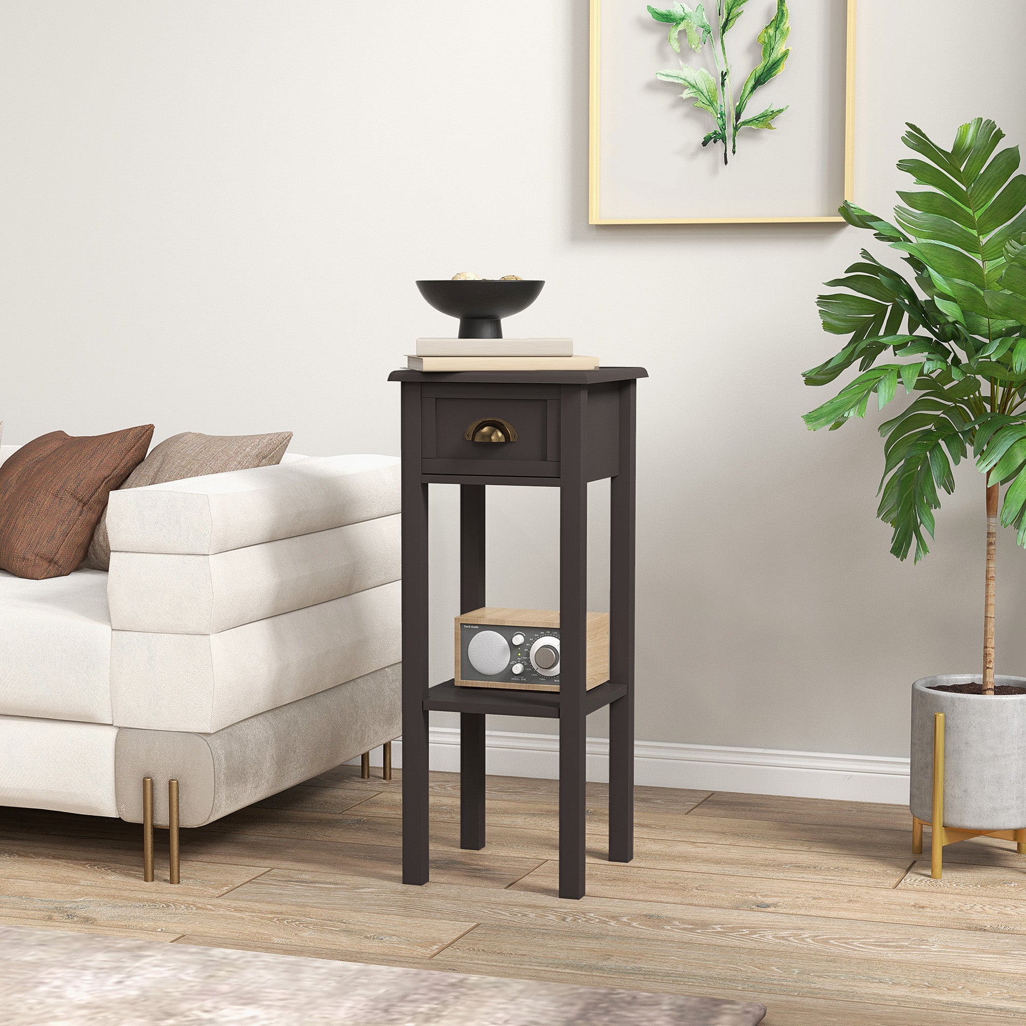 2 Tier Side Table with Drawer and Shelf End Table for Living Room