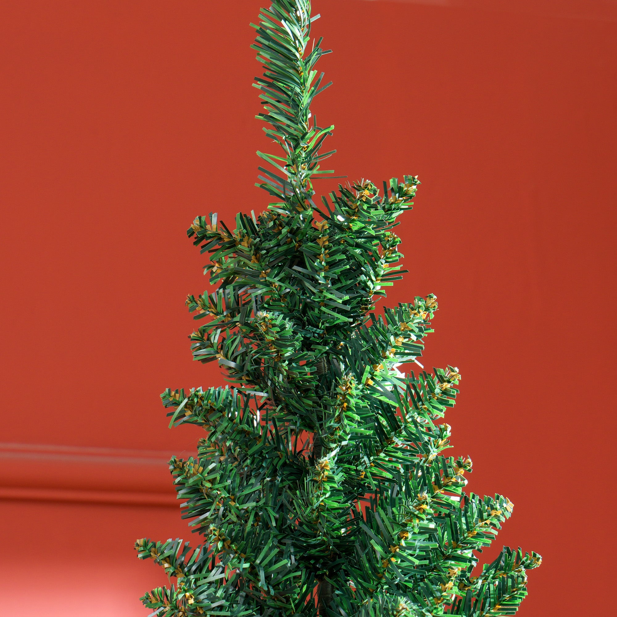 8ft Unlit Pencil Artificial Christmas Tree with Realistic Branches and 618 Tips Plastic Base Green