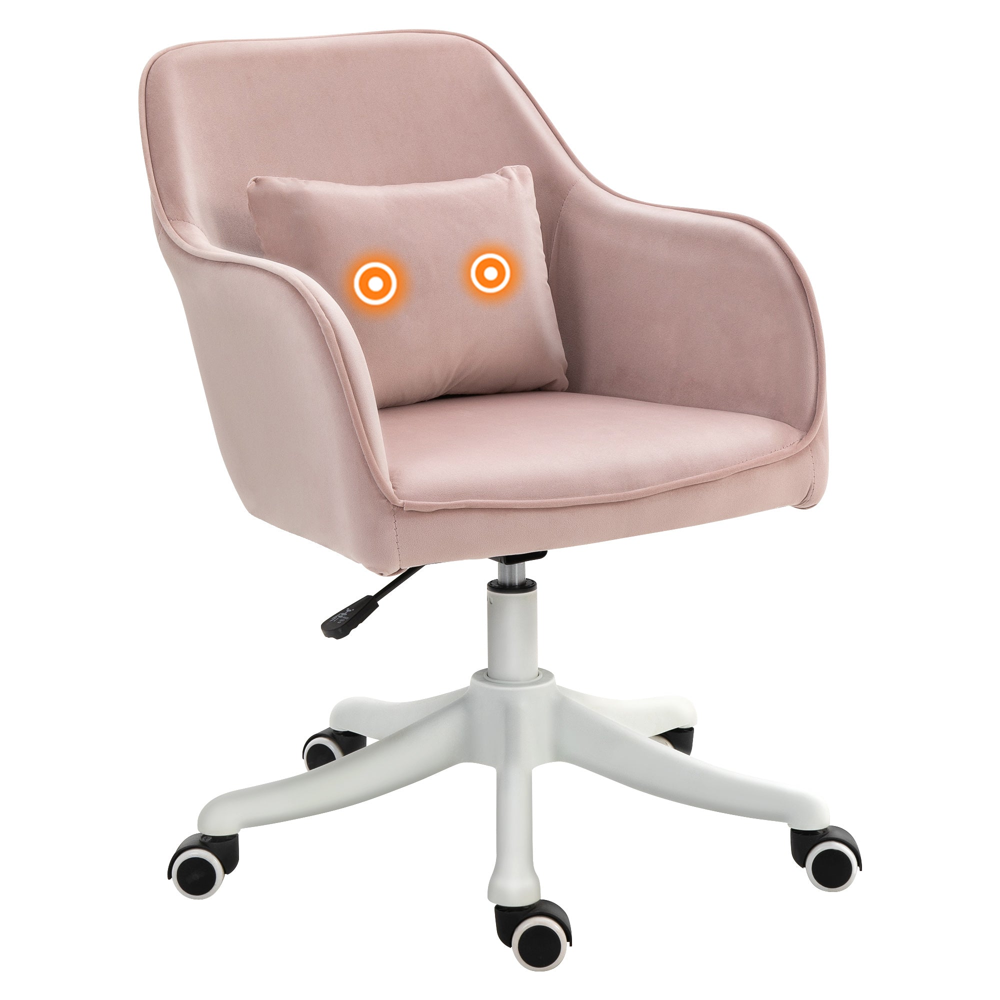 Vinsetto Velvet Office Chair, Desk Chair, Makeup Vanity Chair with Massage Lumbar Pillow and Rolling Wheels for Bedroom and Home, Pink