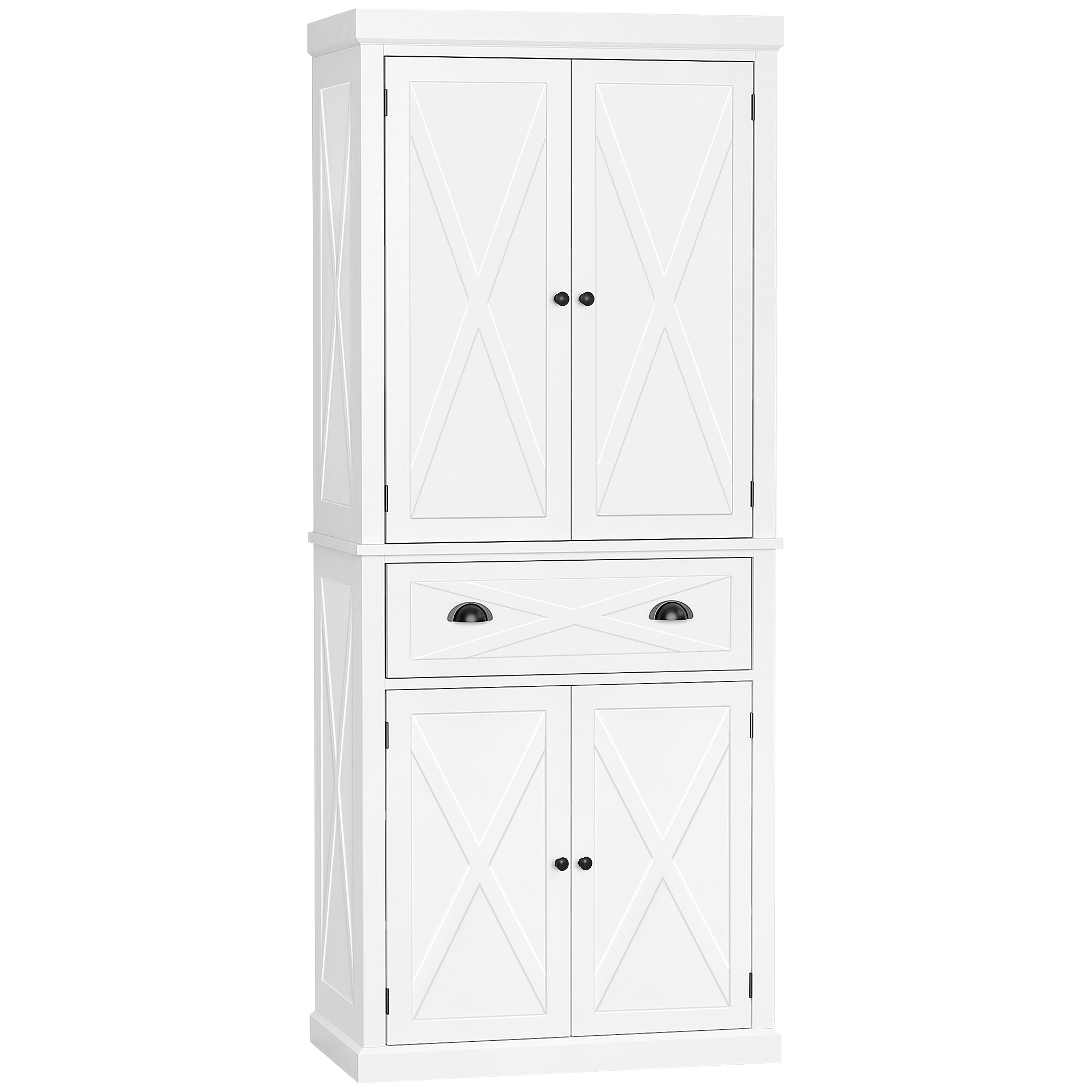 72" Kitchen Pantry Storage Cabinet Traditional Freestanding Cupboard w/ 4 Doors 2 Shelves White