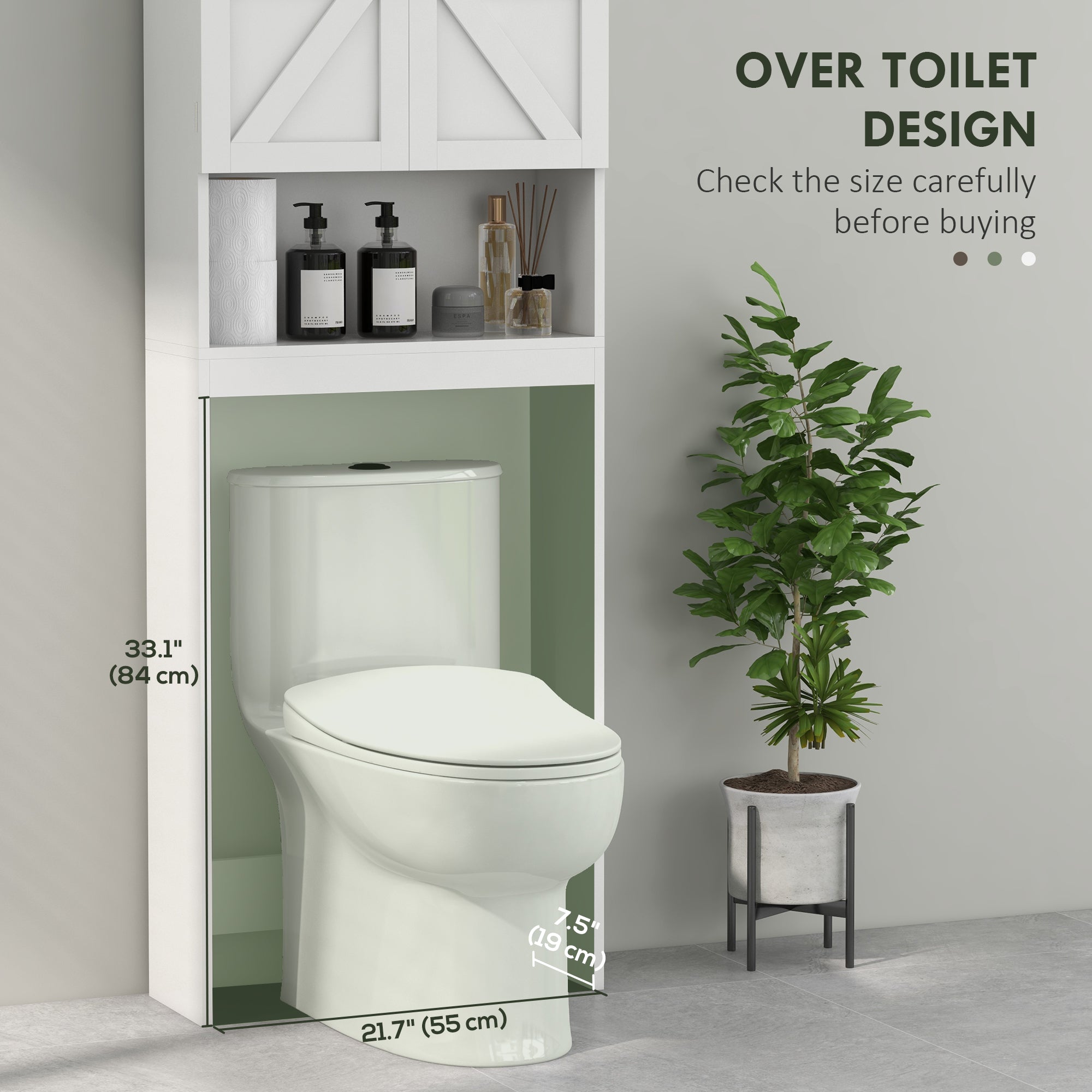 HOMCOM Over The Toilet Storage Cabinet, Bathroom Cabinet Over Toilet with Barn-style Doors, Open Shelf and Adjustable Back Crossbar, White