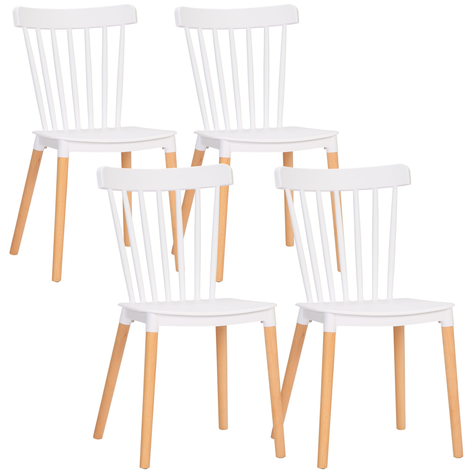 HOMCOM Dining Chairs Set of 4, Modern Accent Chair with Slatted Back, PP Seat & Wooden Legs for Living Room, Kitchen, White