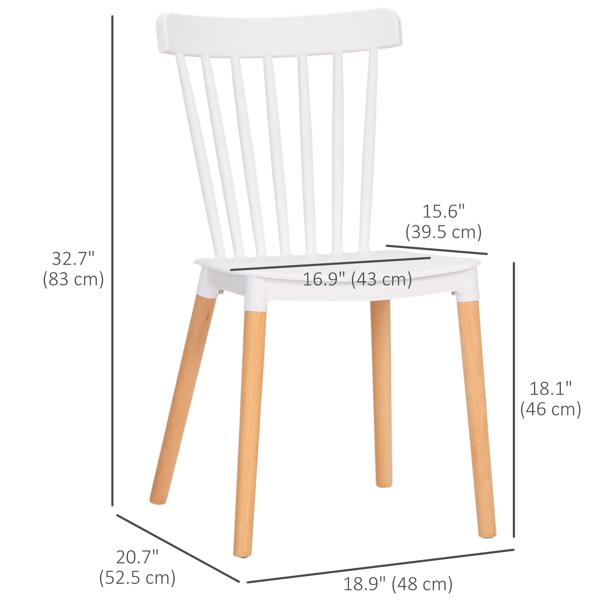 HOMCOM Dining Chairs Set of 4, Modern Accent Chair with Slatted Back, PP Seat & Wooden Legs for Living Room, Kitchen, White