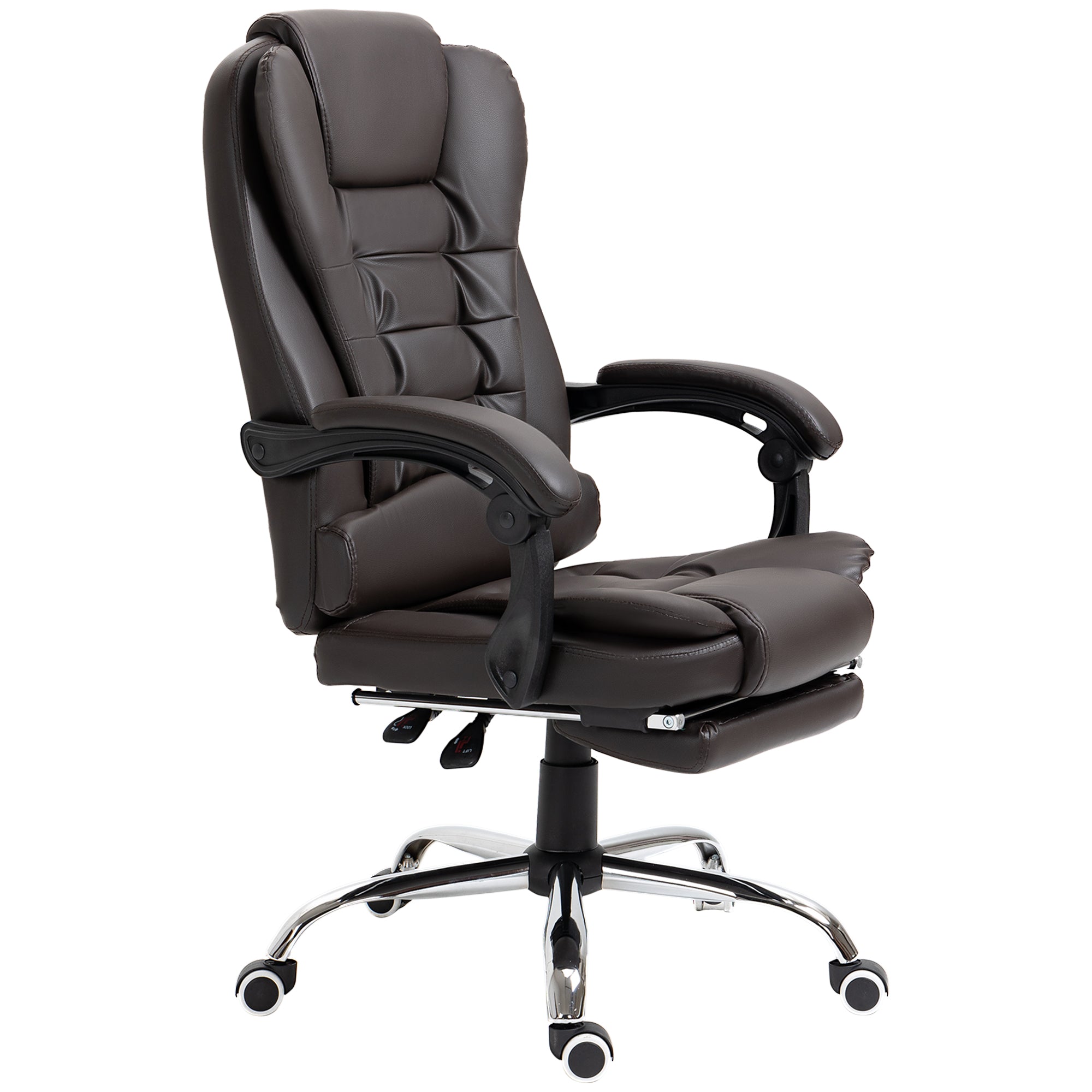 HOMCOM Executive Office Chair High Back PU Leather Reclining Chair with Retractable Footrest Padded Armrest Coffee