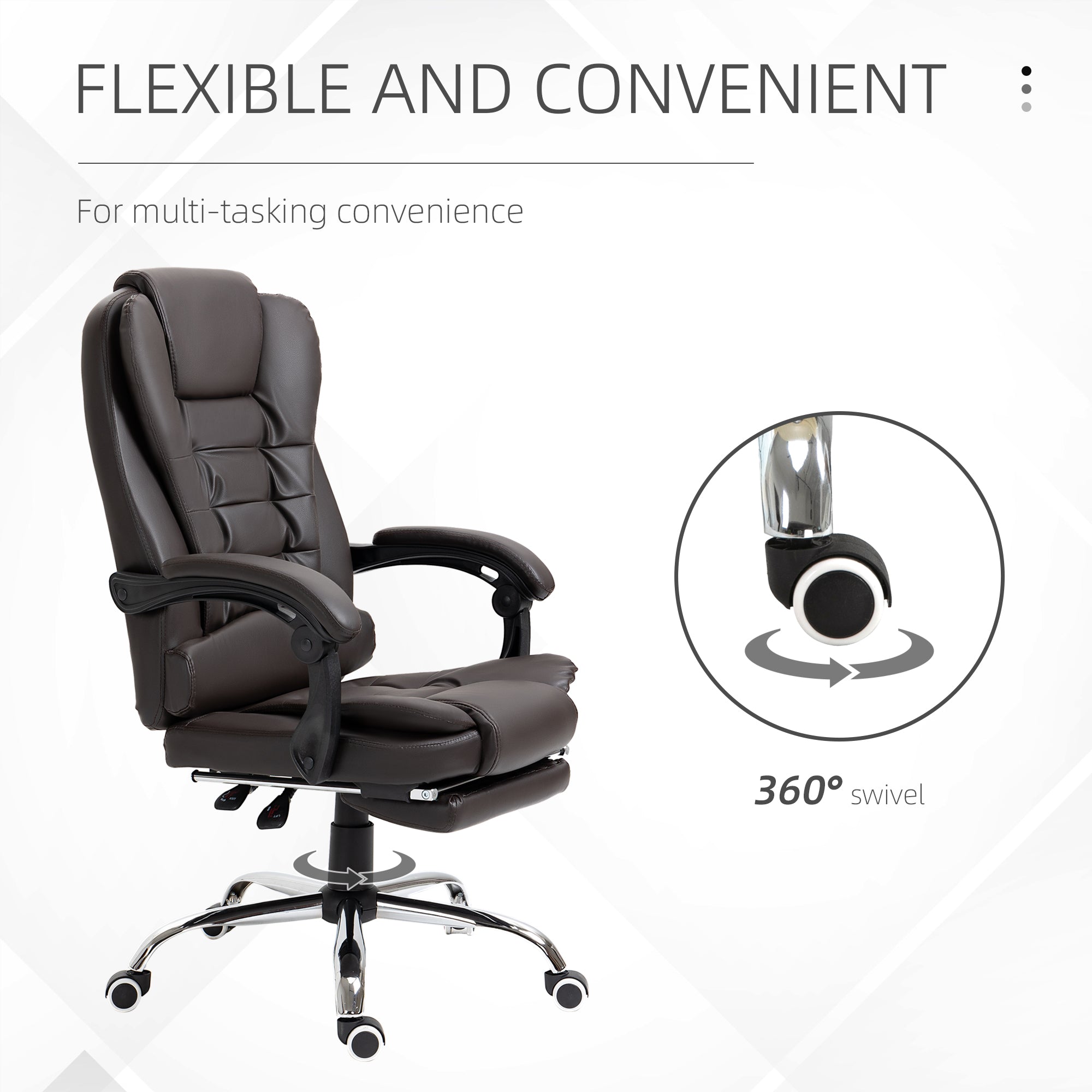 HOMCOM Executive Office Chair High Back PU Leather Reclining Chair with Retractable Footrest Padded Armrest Coffee