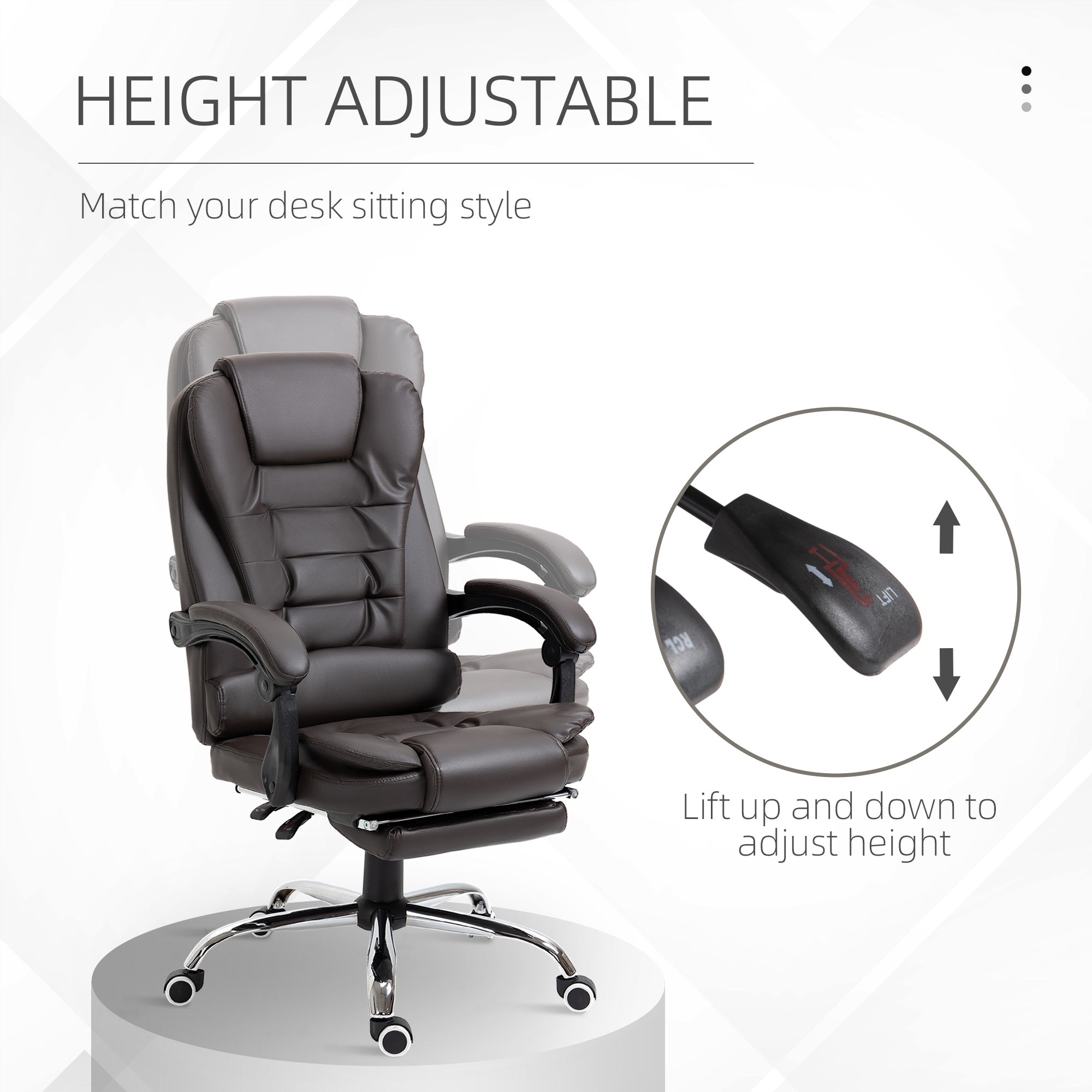 HOMCOM Executive Office Chair High Back PU Leather Reclining Chair with Retractable Footrest Padded Armrest Coffee