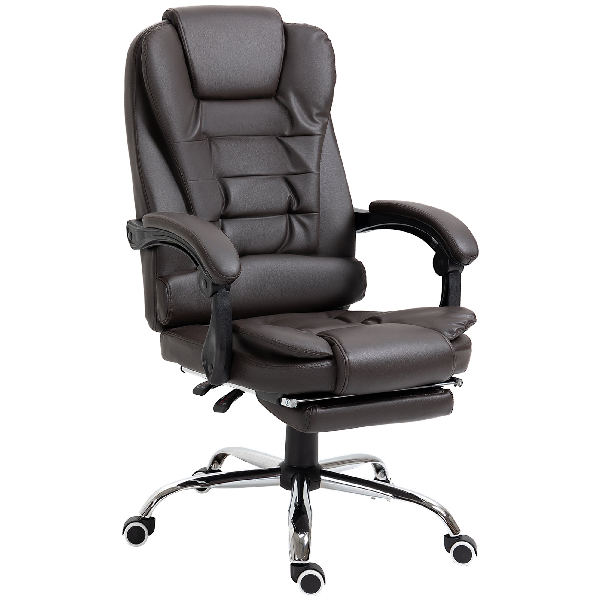 HOMCOM Executive Office Chair High Back PU Leather Reclining Chair with Retractable Footrest Padded Armrest Coffee