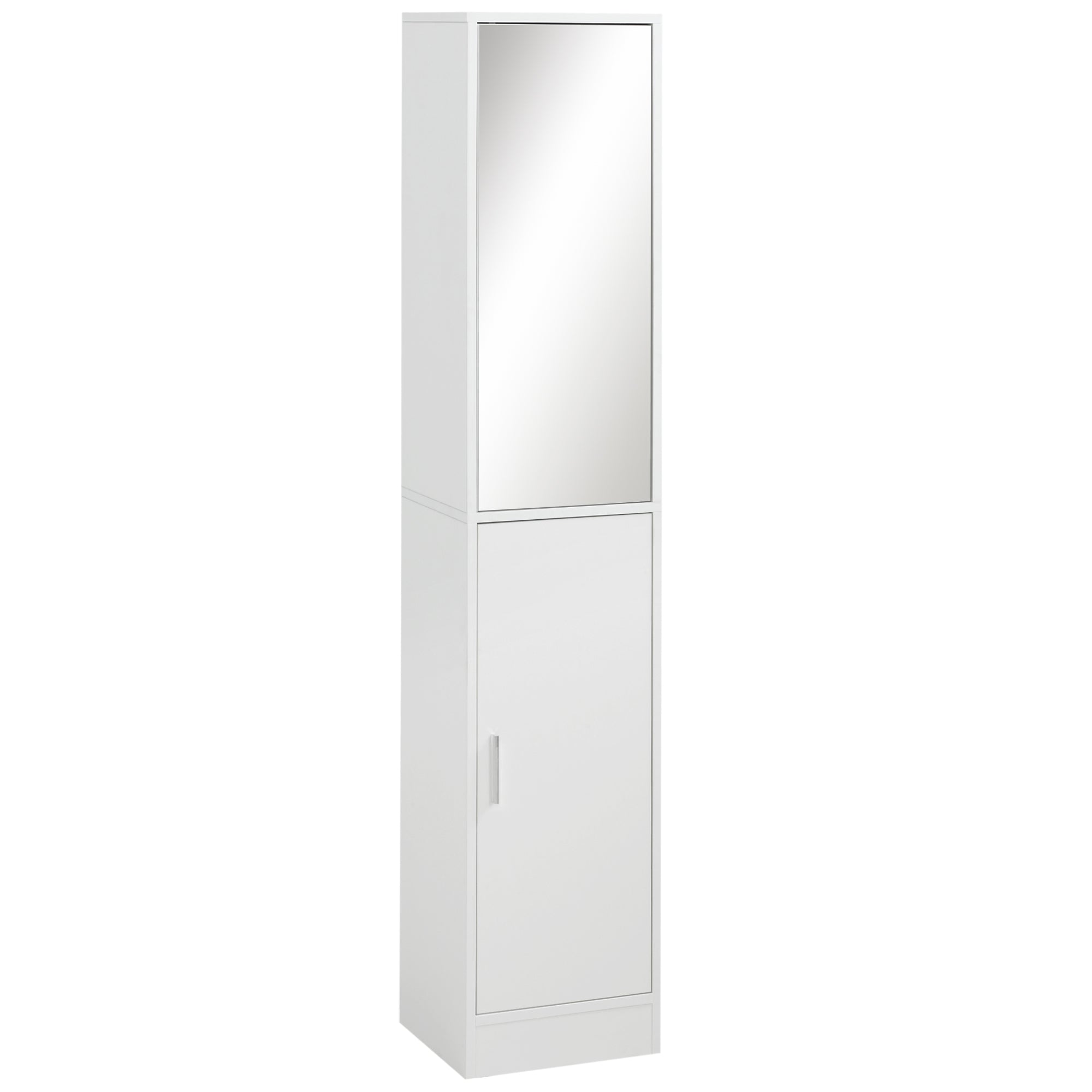 kleankin Tall Bathroom Storage Cabinet with Mirror, Narrow Bathroom Cabinet with Doors and Adjustable Shelves for Small Spaces, White