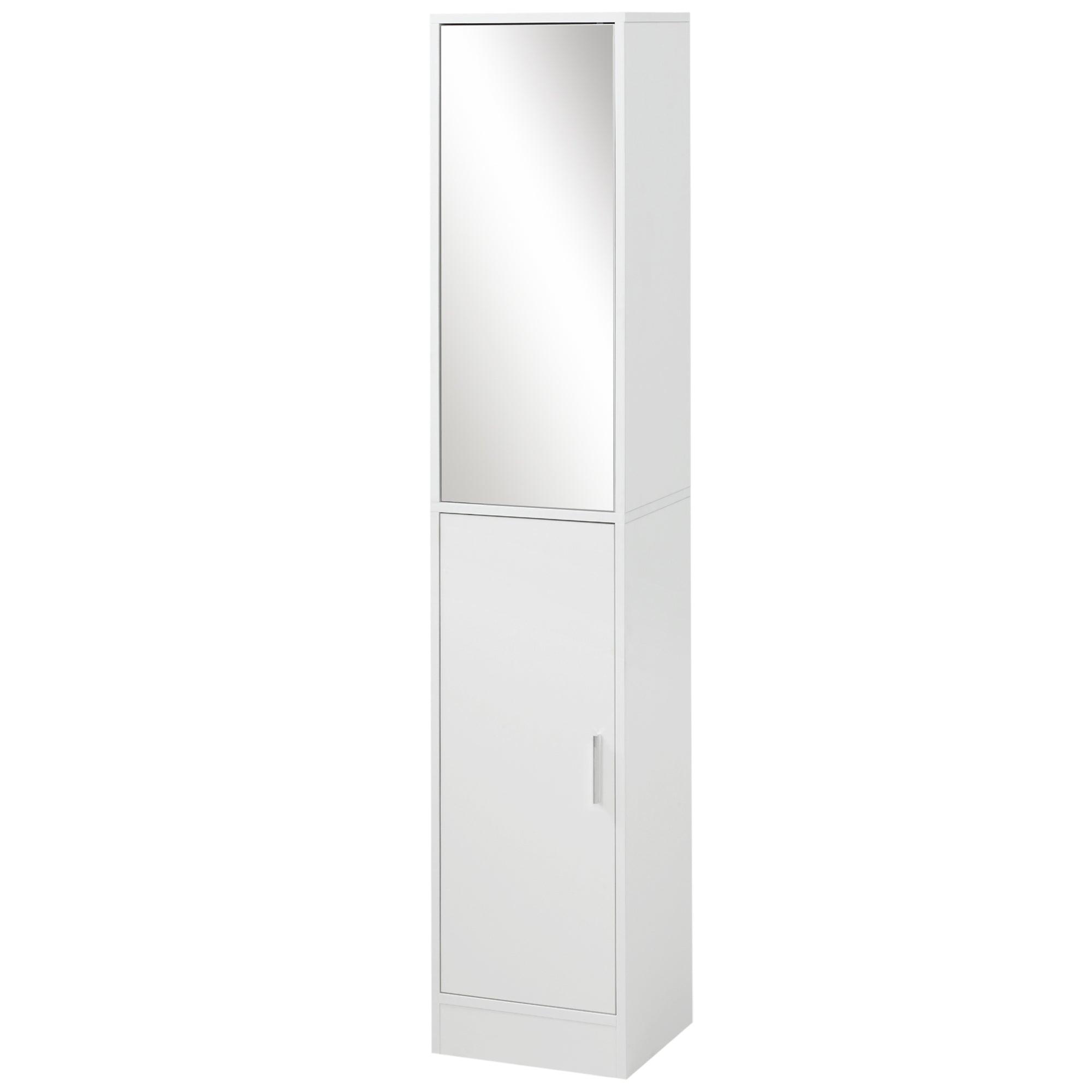 kleankin Tall Bathroom Storage Cabinet with Mirror, Narrow Bathroom Cabinet with Doors and Adjustable Shelves for Small Spaces, White