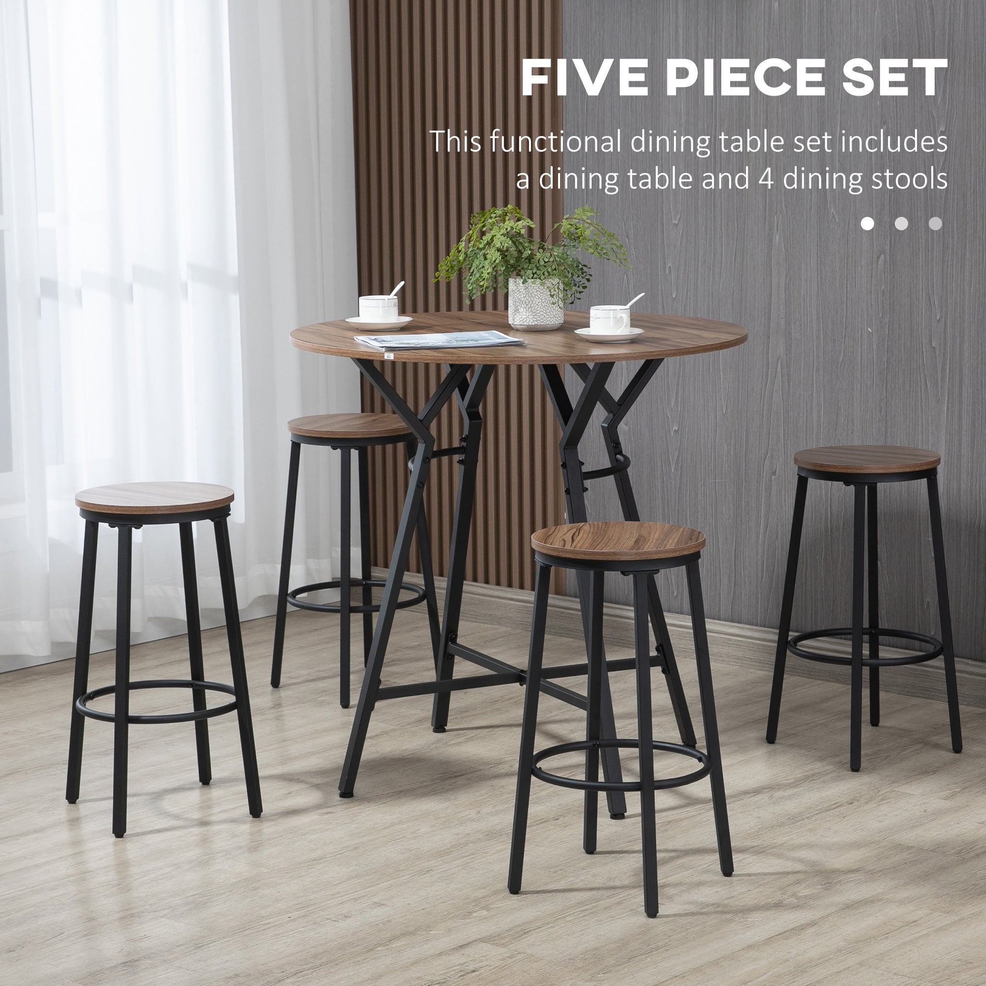 5 Piece Bar Table and Chairs Set Space Saving Dining Table & 4 Stools