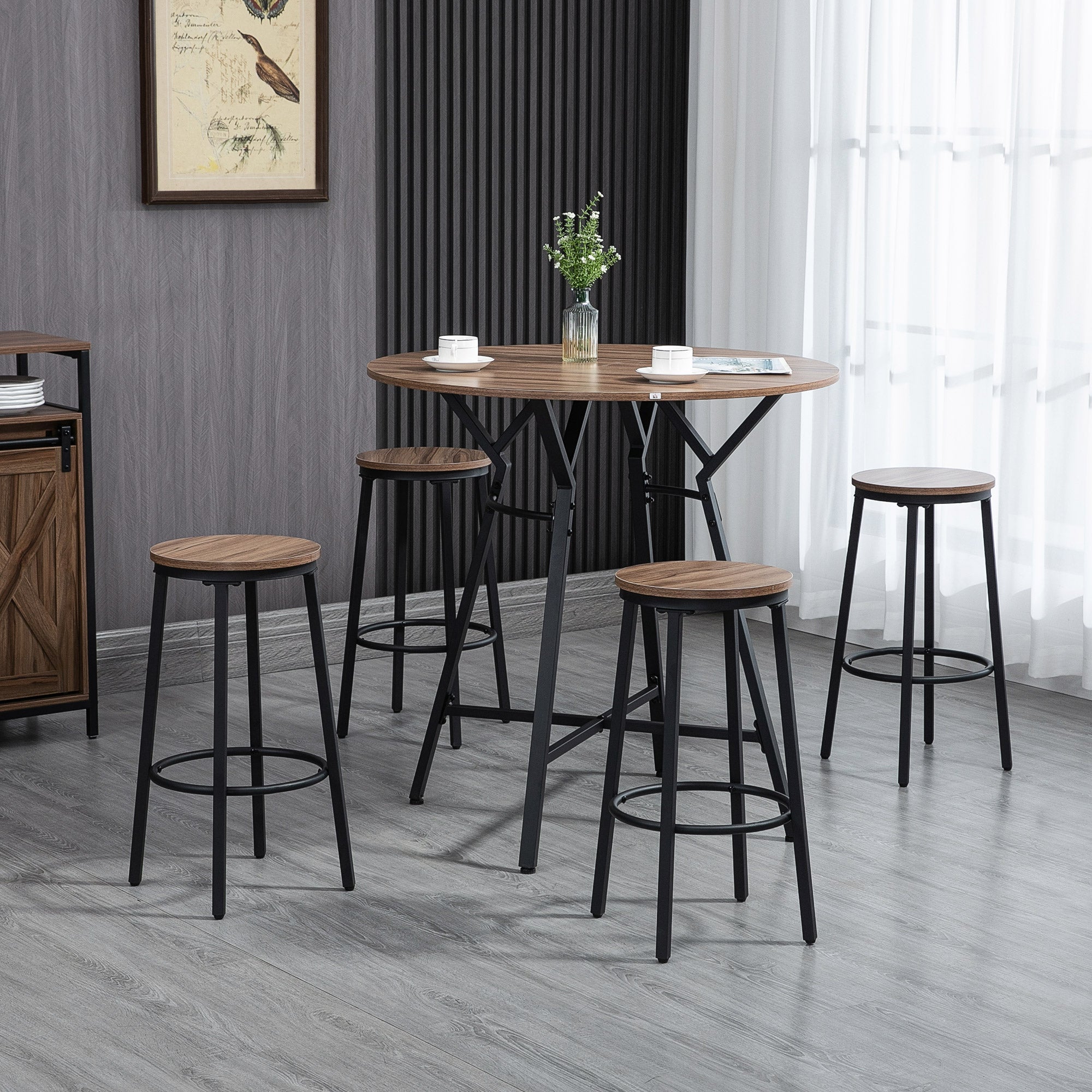 5 Piece Bar Table and Chairs Set Space Saving Dining Table & 4 Stools