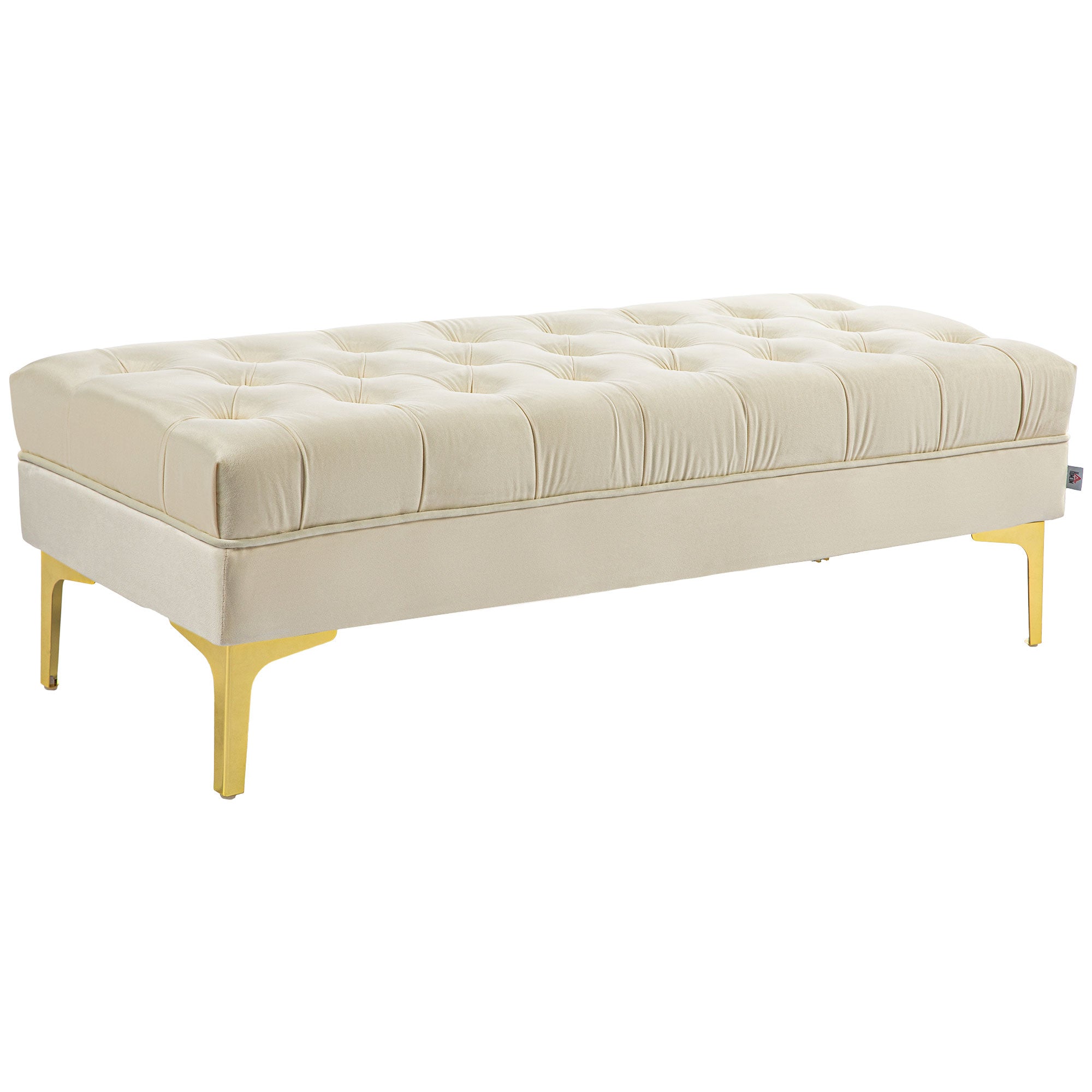 HOMCOM Velvet Upholstered Bench, End of Bed Bench, Entryway Shoe Bench with Button Tufted for Living Room, Bedroom, Cream White