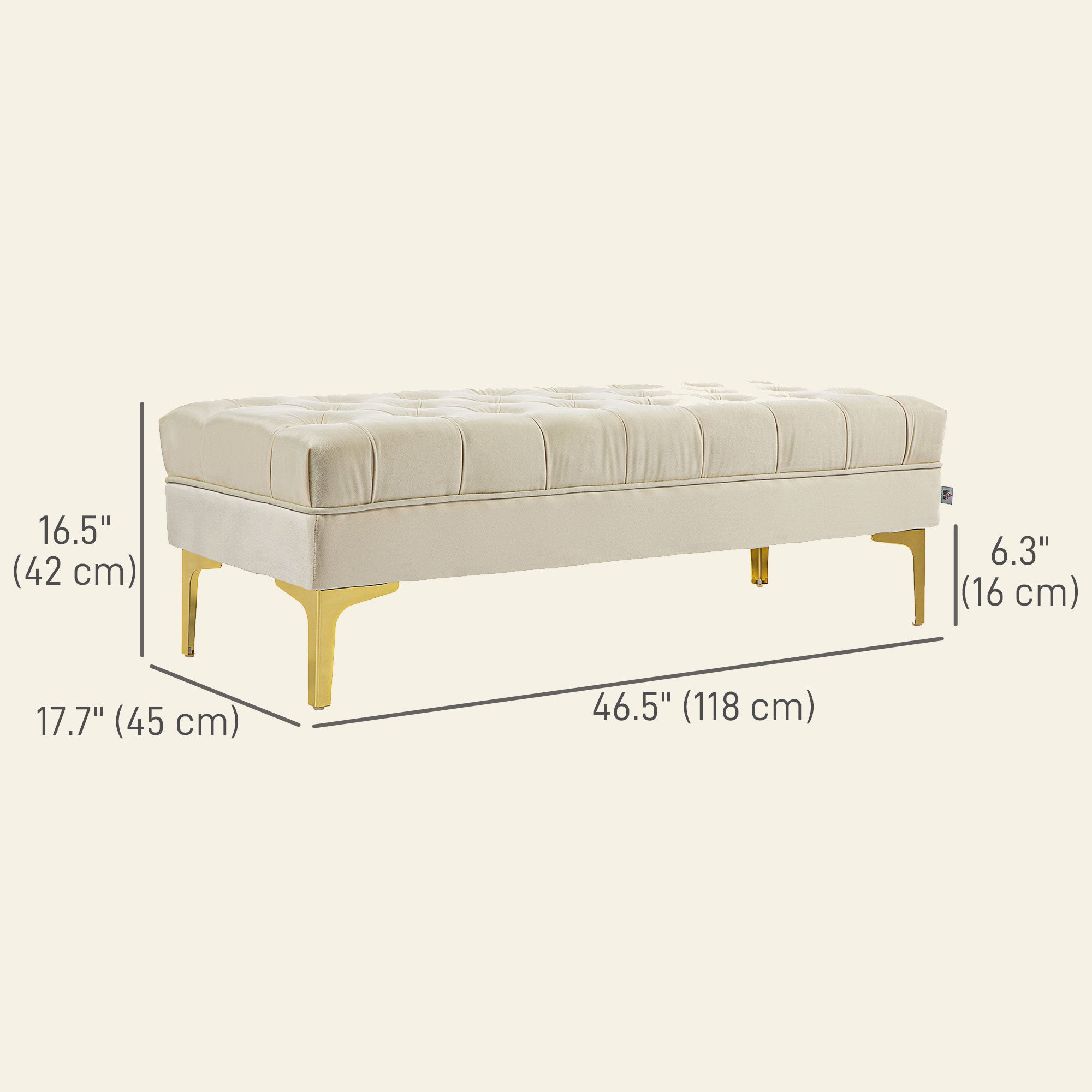 HOMCOM Velvet Upholstered Bench, End of Bed Bench, Entryway Shoe Bench with Button Tufted for Living Room, Bedroom, Cream White