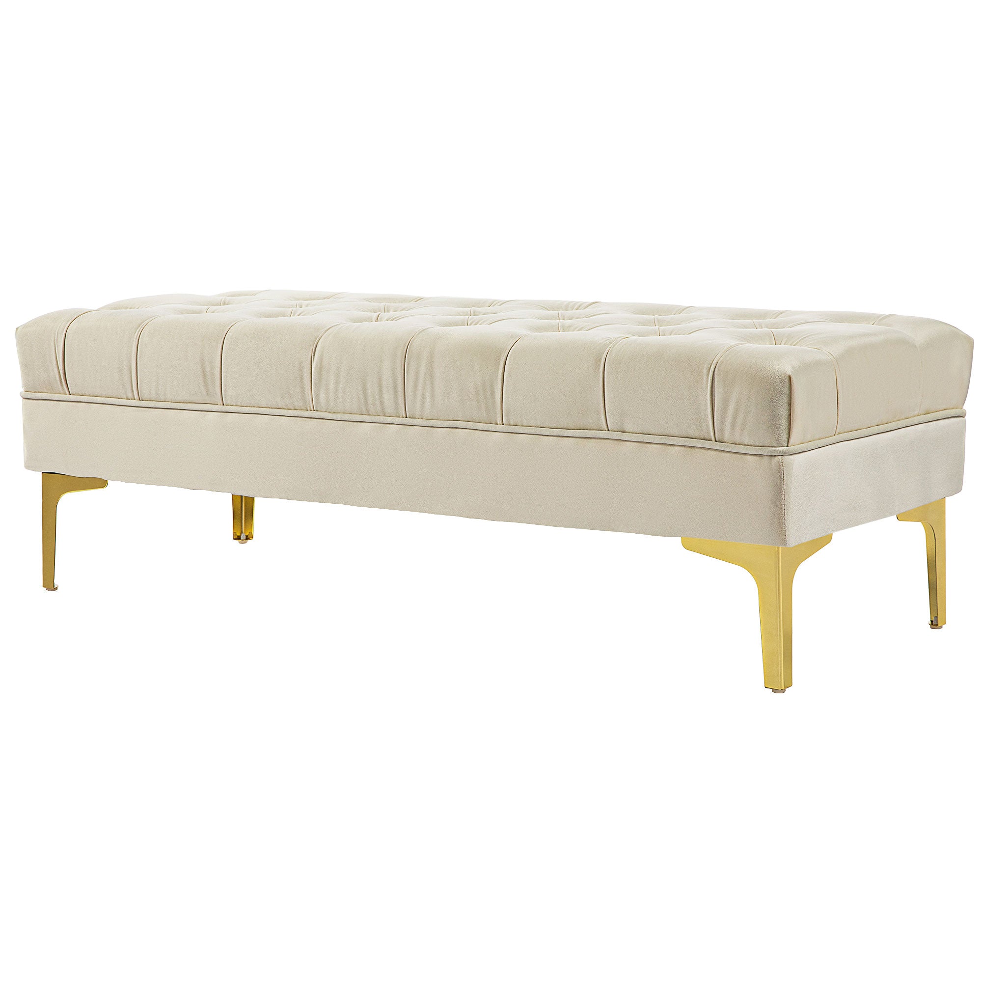 HOMCOM Velvet Upholstered Bench, End of Bed Bench, Entryway Shoe Bench with Button Tufted for Living Room, Bedroom, Cream White