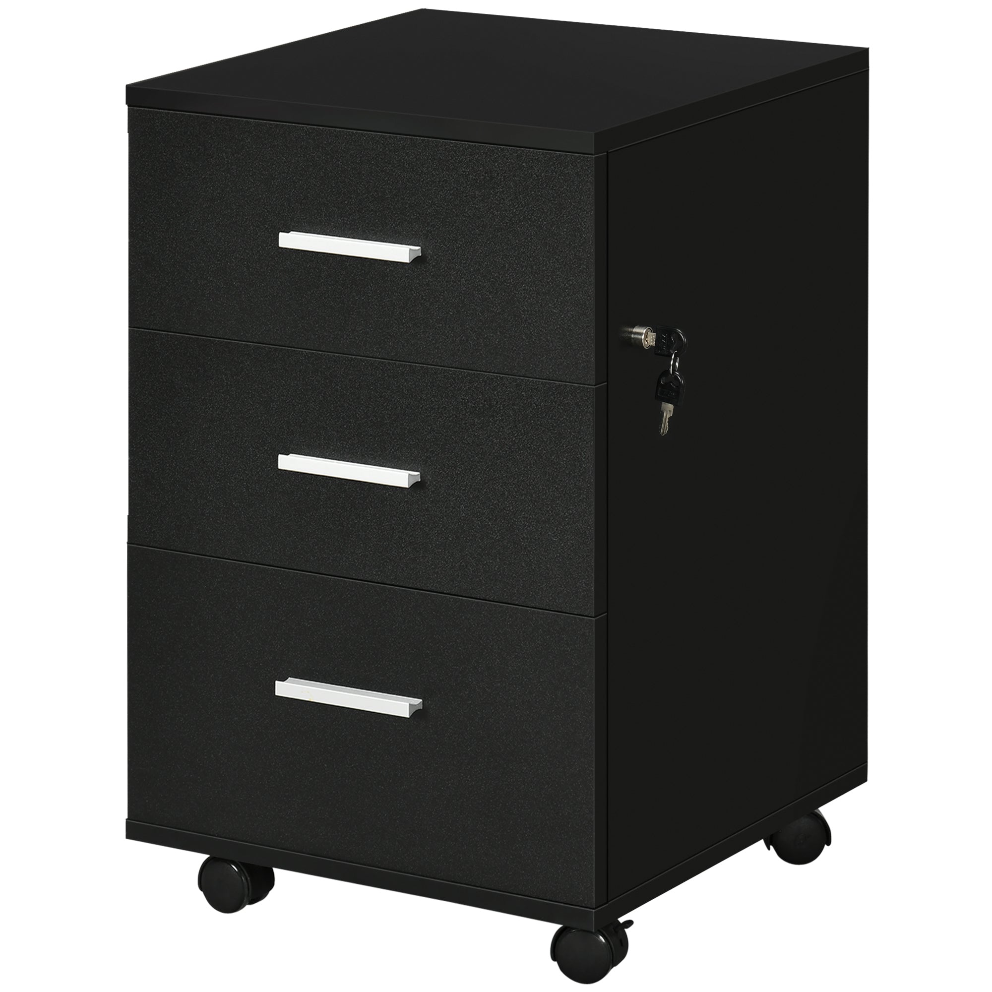 Vinsetto 3 Drawer File Cabinet with Lock and Keys, Mobile Vertical Filing Cabinet with Wheels and Drawers, Home Office Cabinet, Black