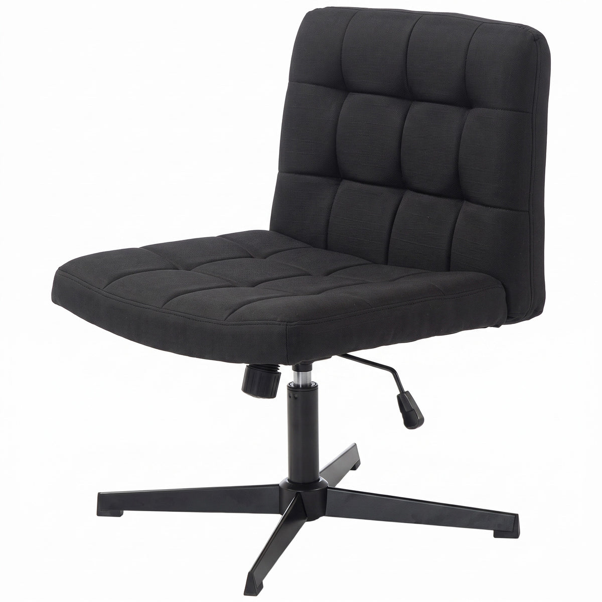 Armless Office Chair, Cross Legged Linen Computer Desk Vanity Chair with Wide Seat, Rocking Function, Swivel, Adjustable Height for Home Office, Study, Bedroom, Makeup, Black