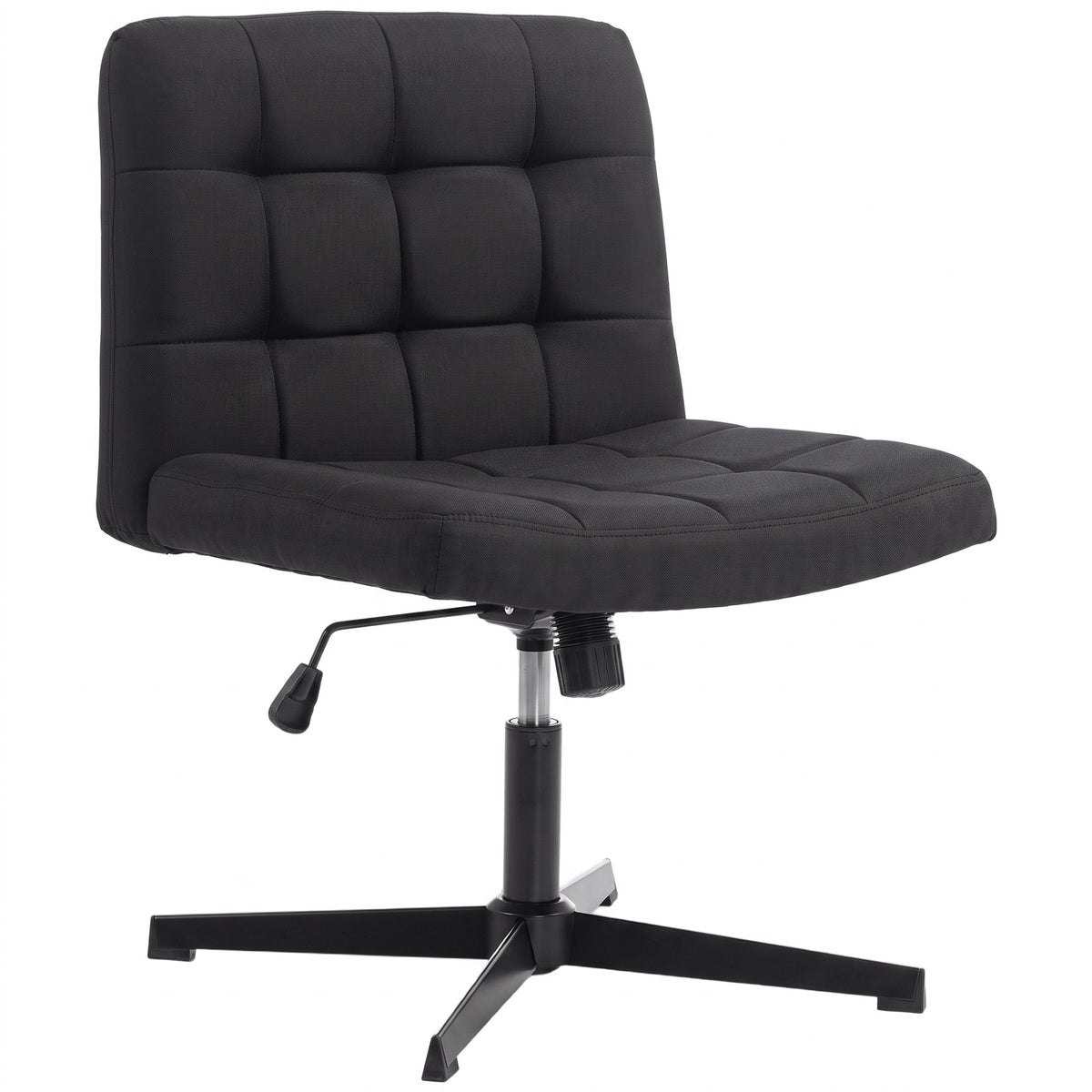 Armless Office Chair, Cross Legged Linen Computer Desk Vanity Chair with Wide Seat, Rocking Function, Swivel, Adjustable Height for Home Office, Study, Bedroom, Makeup, Black
