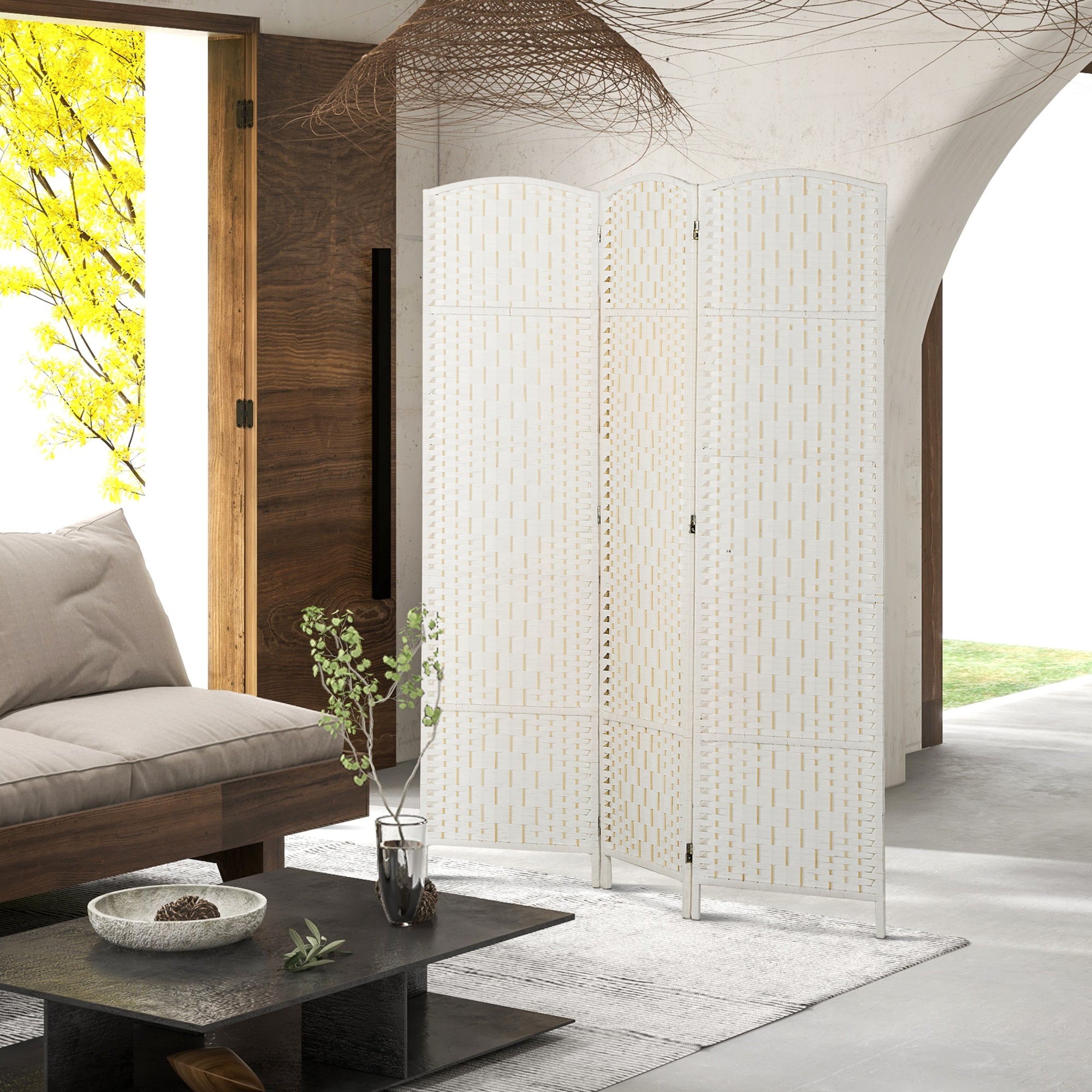 3 Panels Room Divider, 6 Ft Tall Indoor Portable Folding Privacy Screens, Hand-Woven Double Hinged Freestanding Partition Wall Divider for Home Office, Natural