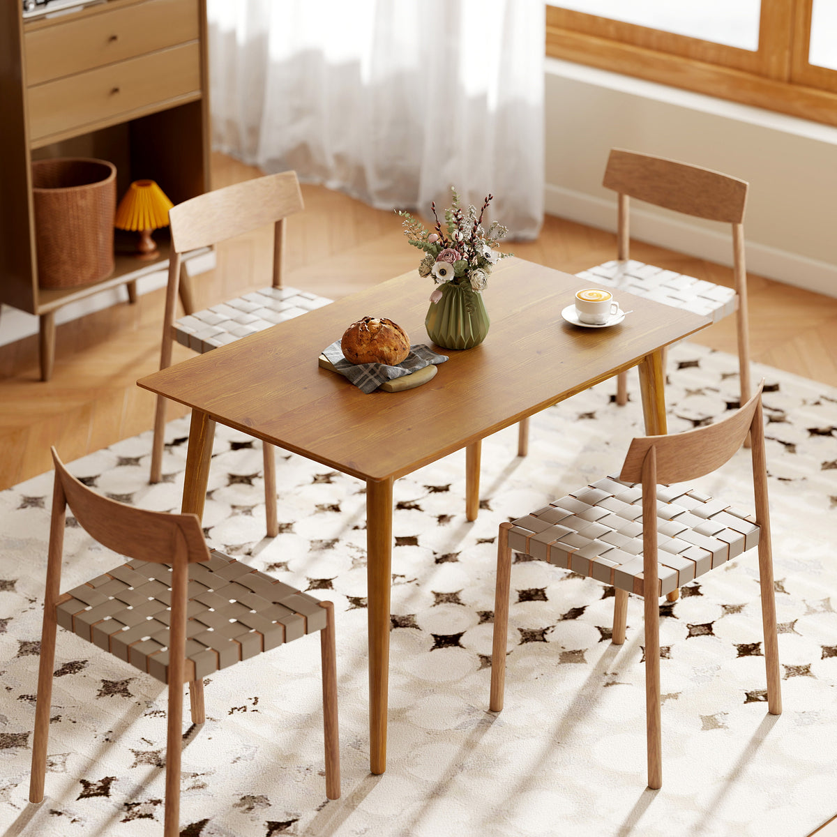 Dining Table for 4, Farmhouse Kitchen Table with Wooden Frame for Living Room, Dining Room, Brown