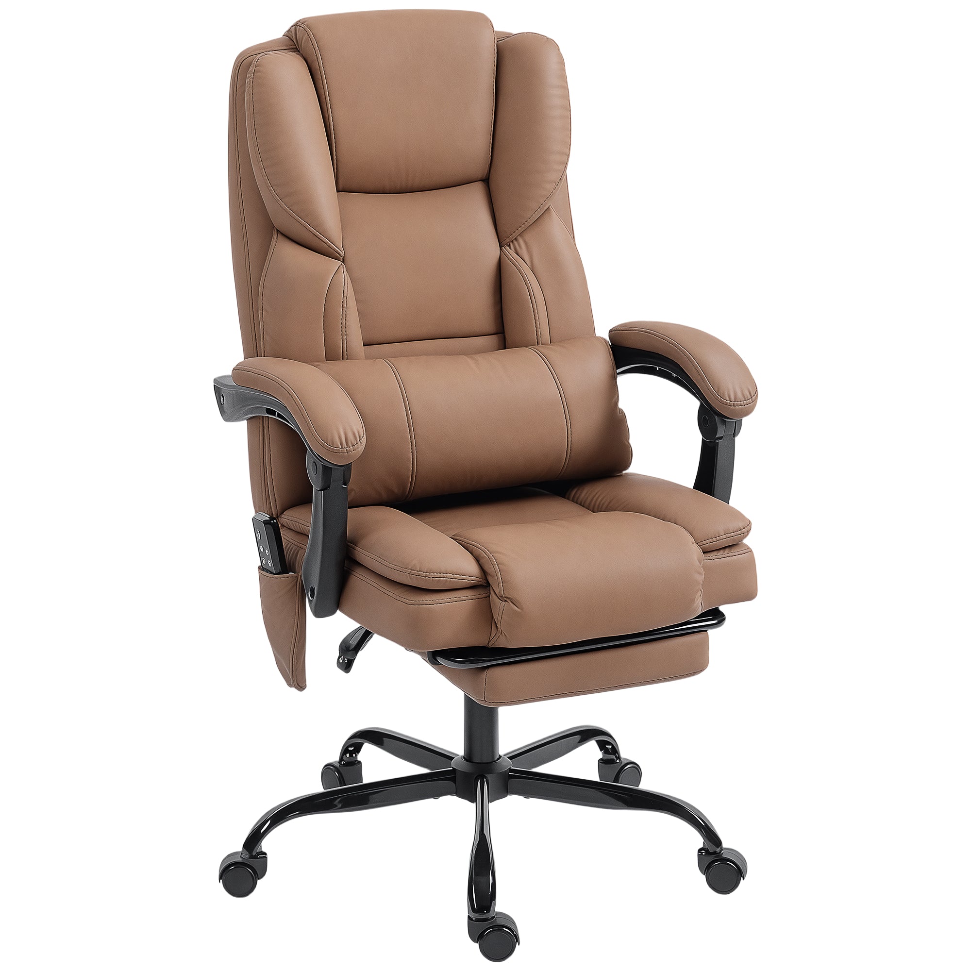 Massage Office Chair with 6 Vibration Points, Pet-Friendly Faux Leather, Reclining Desk Chair with Lumbar Support, Footrest, Adjustable Height, Swivel Wheels, Remote, Brown