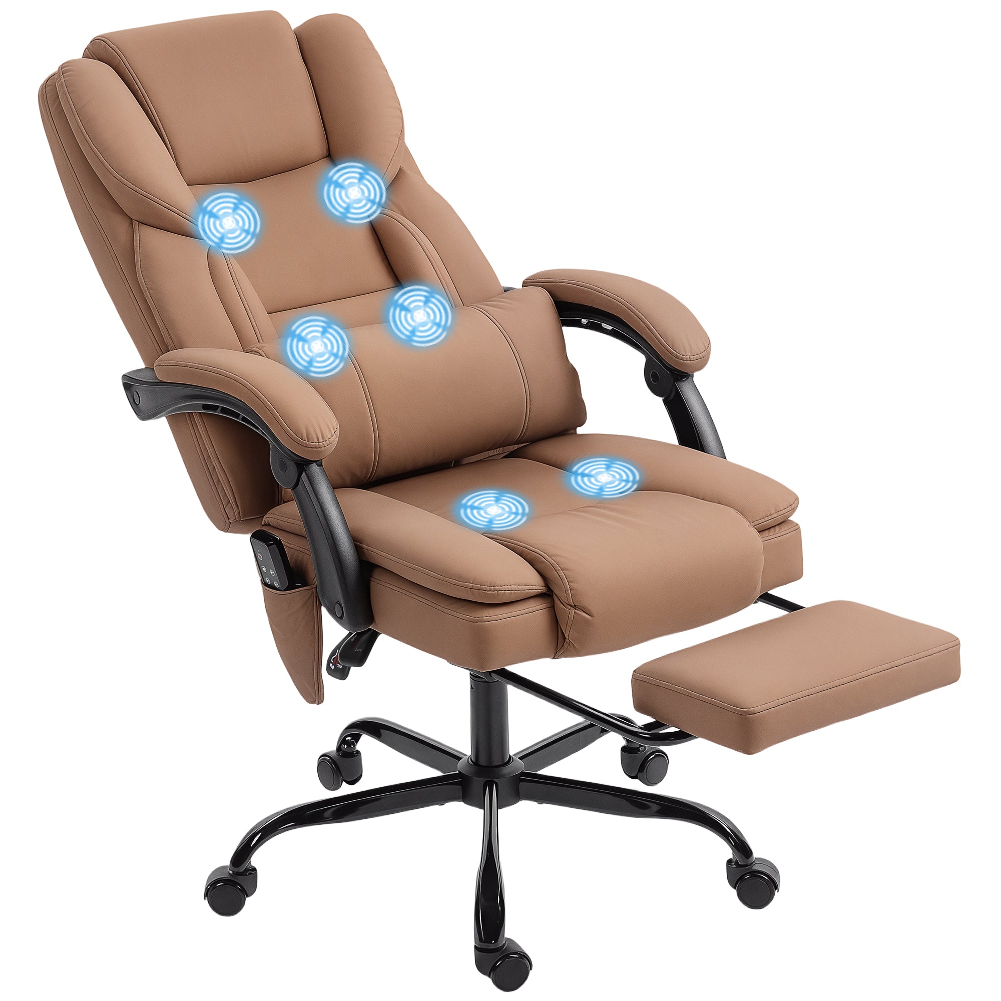 HOMCOM Office Chair with Massage, Pet-Friendly Faux Leather Reclining Desk Chair with Lumbar Support, Footrest, Brown HOMCOM Office Chair with Massage, Pet-Friendly Faux Leather Reclining Desk Chair with Lumbar Support, Footrest, Brown