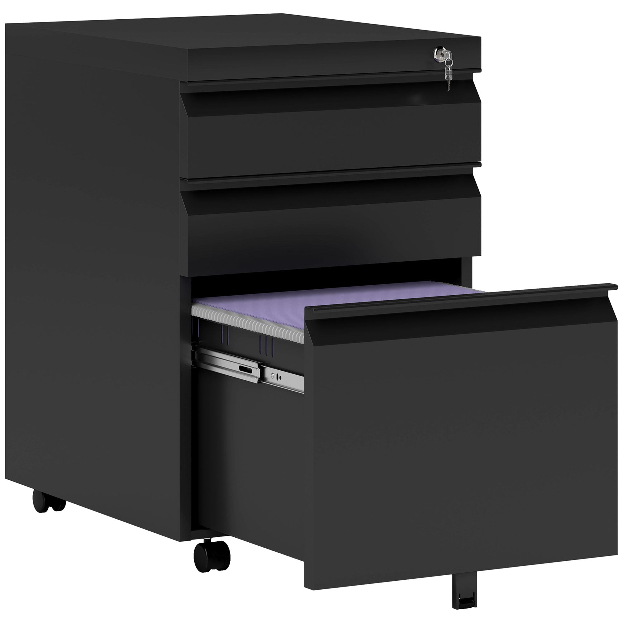 Vinsetto Mobile Vertical File Cabinet Lockable Metal Filling Cabinet with 3 Drawers Anti-tilt Design for Letter A4 Legal Size Fully Assembled Except Casters Black