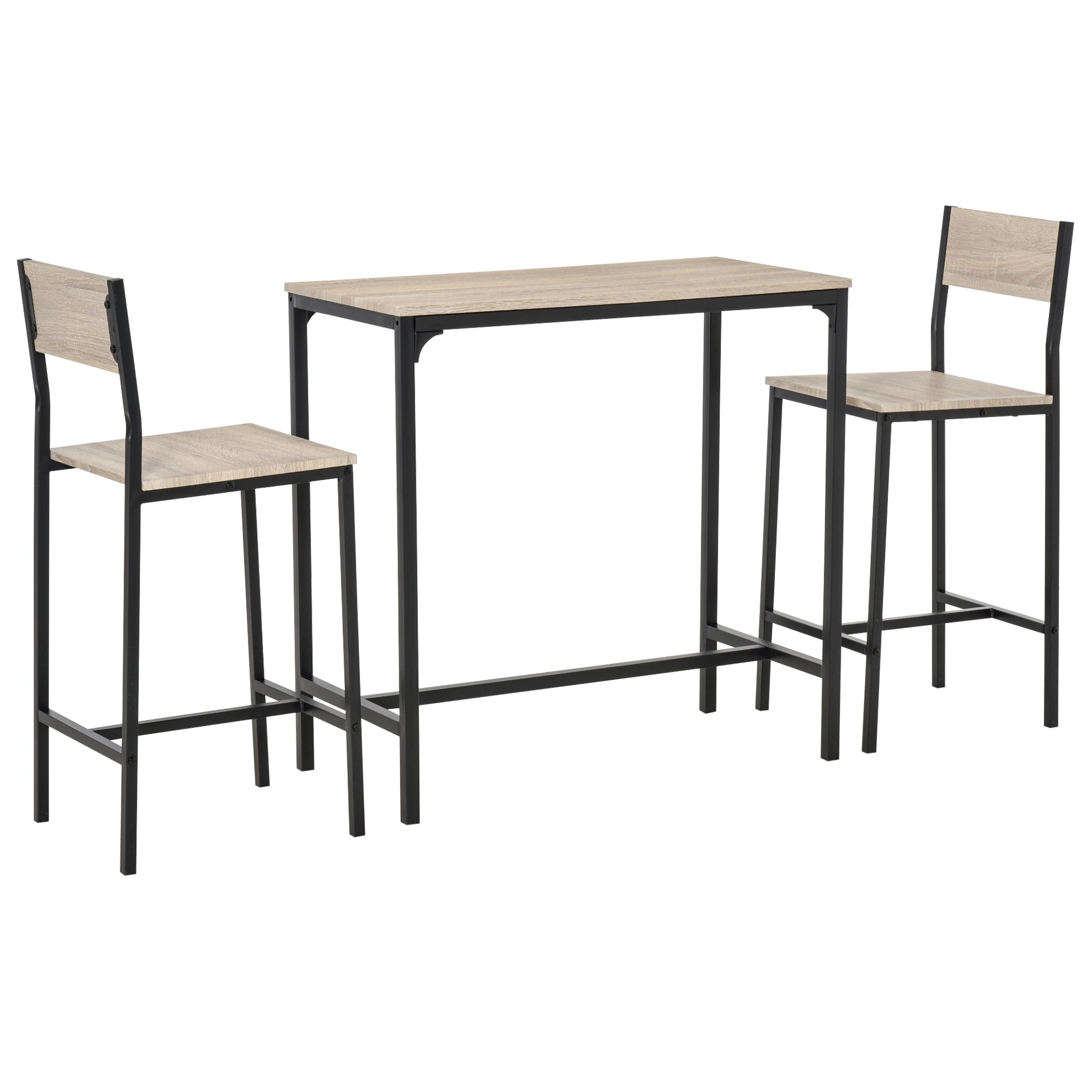 3 Piece Bar Table and Chairs, Industrial Dining Table Set for 2, Counter Height Kitchen Table with Bar stools Natural