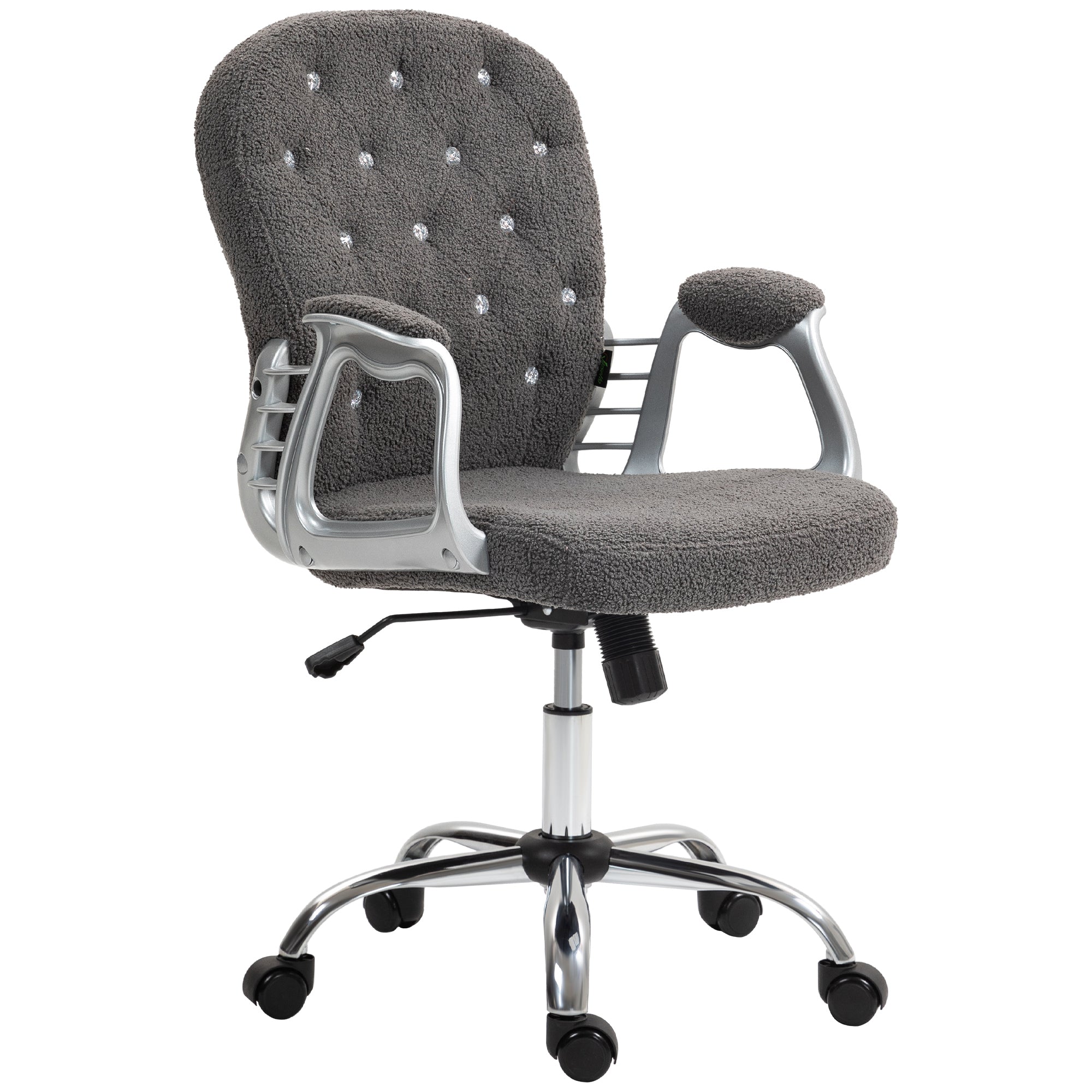 Button Tufted Desk Chair, Home Office Chair with Padded Armrests, Adjustable Height and Swivel Wheels, Dark Gray