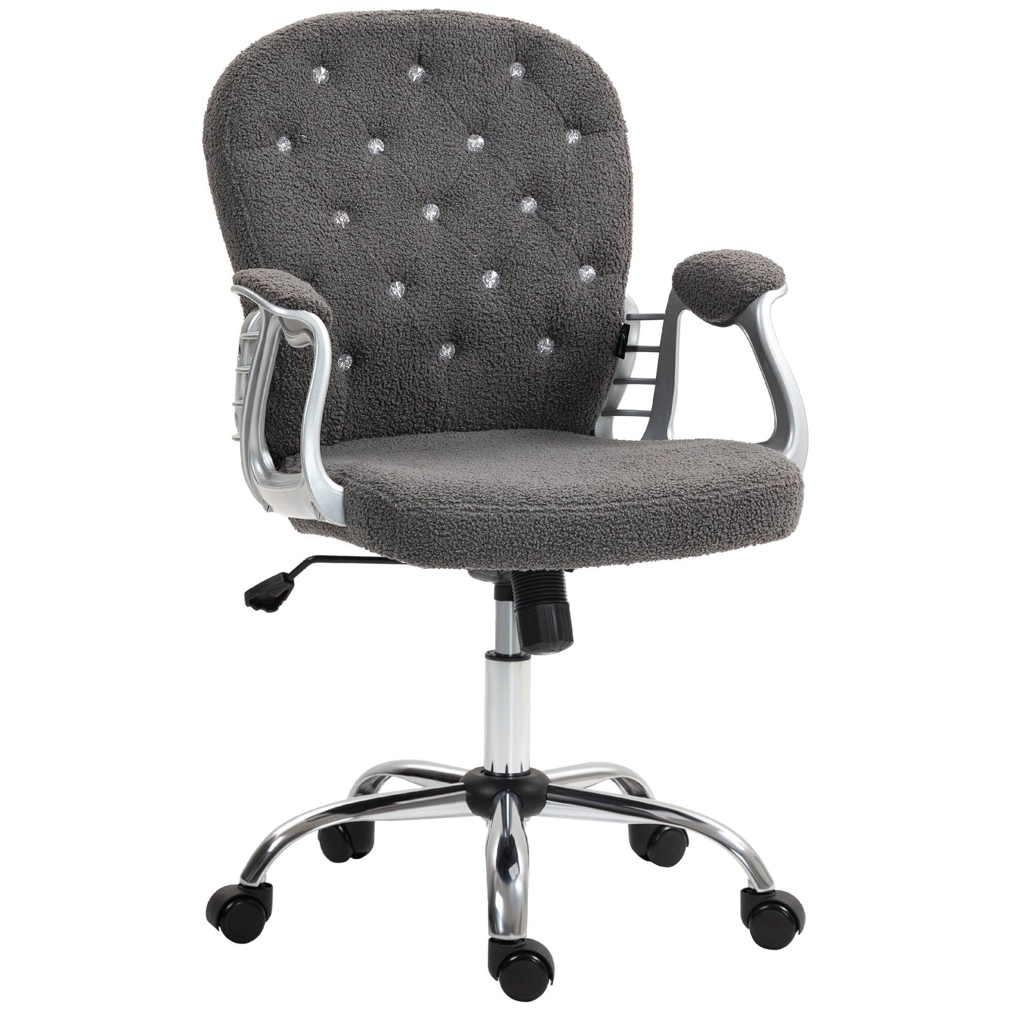 Button Tufted Desk Chair, Home Office Chair with Padded Armrests, Adjustable Height and Swivel Wheels, Dark Gray