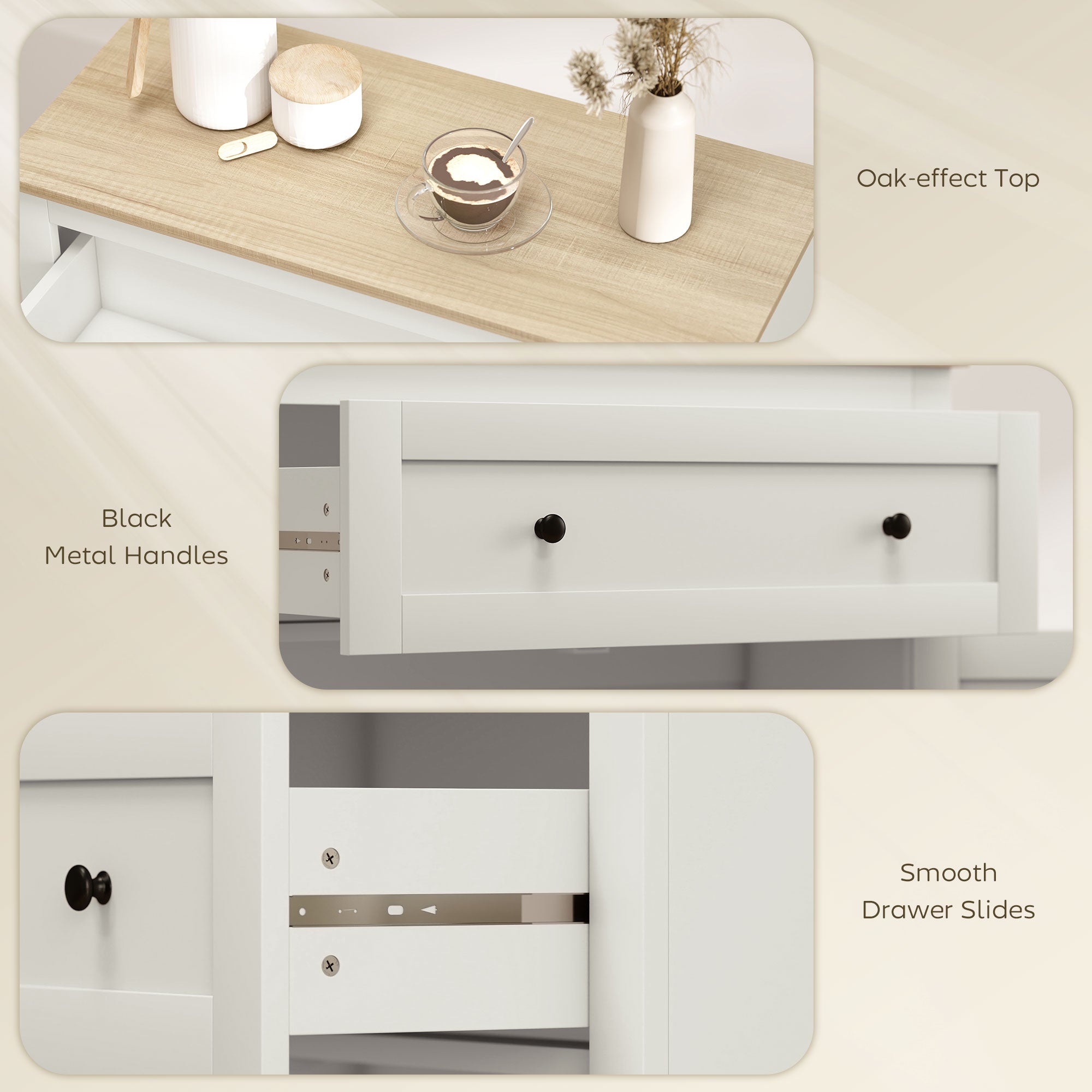 Sideboard Storage Cabinet, Modern Kitchen Cupboard with Adjustable Shelf, Drawer and Double Doors, Sideboard for Living Room, Dining Room, Hallway, Cream White