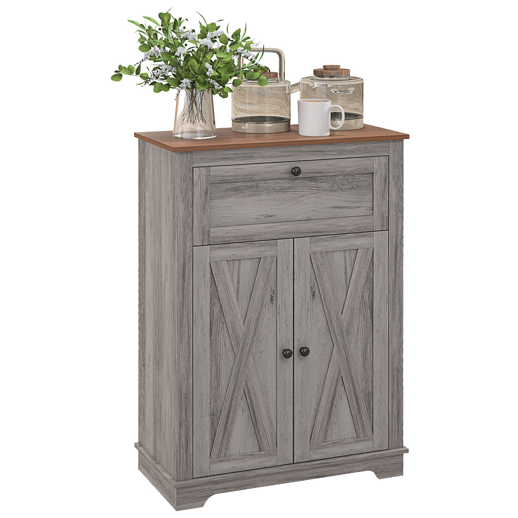 Farmhouse Sideboard Storage Cabinet with Doors and Drawer for Kitchen Living Room 23.5"x11.75"x34.5" Gray