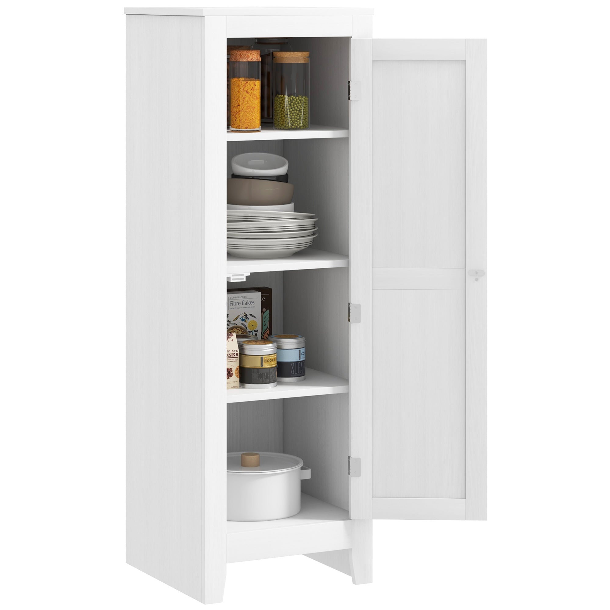 HOMCOM 47.6" Kitchen Pantry, Small Storage Cabinet with Door and Shelves, Kitchen Cabinet for Dining Room, White