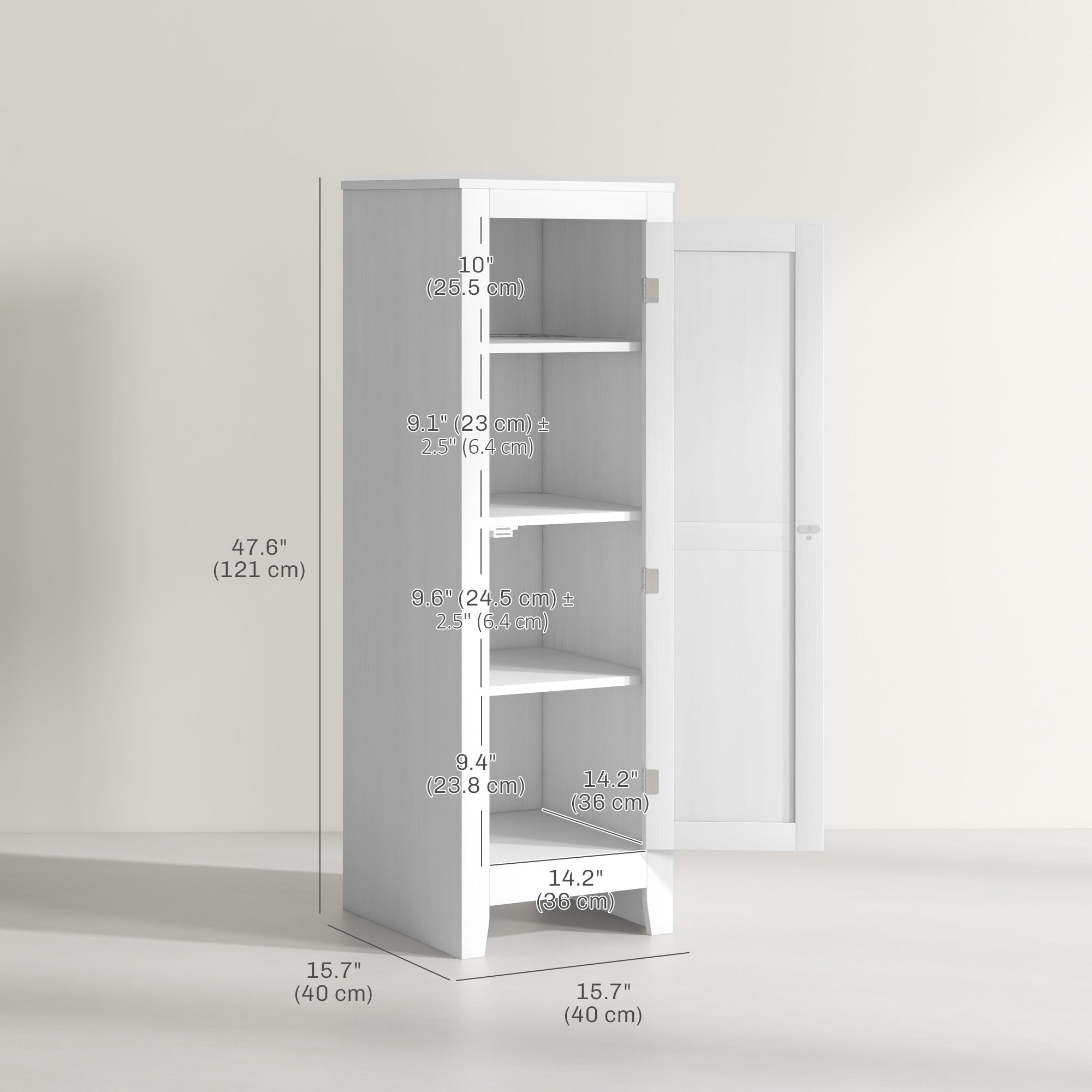 HOMCOM 47.6" Kitchen Pantry, Small Storage Cabinet with Door and Shelves, Kitchen Cabinet for Dining Room, White