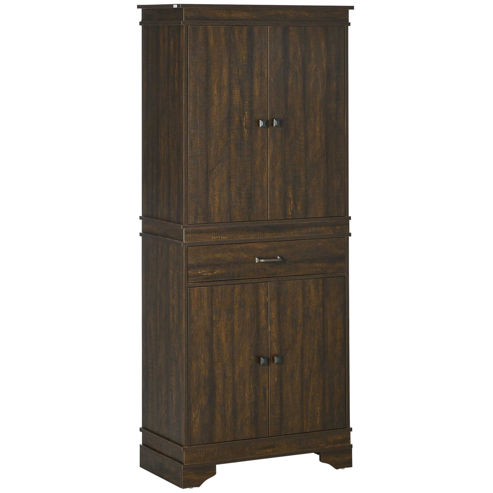 72" 4 Door Kitchen Pantry with Drawer and 3 Shelves Walnut