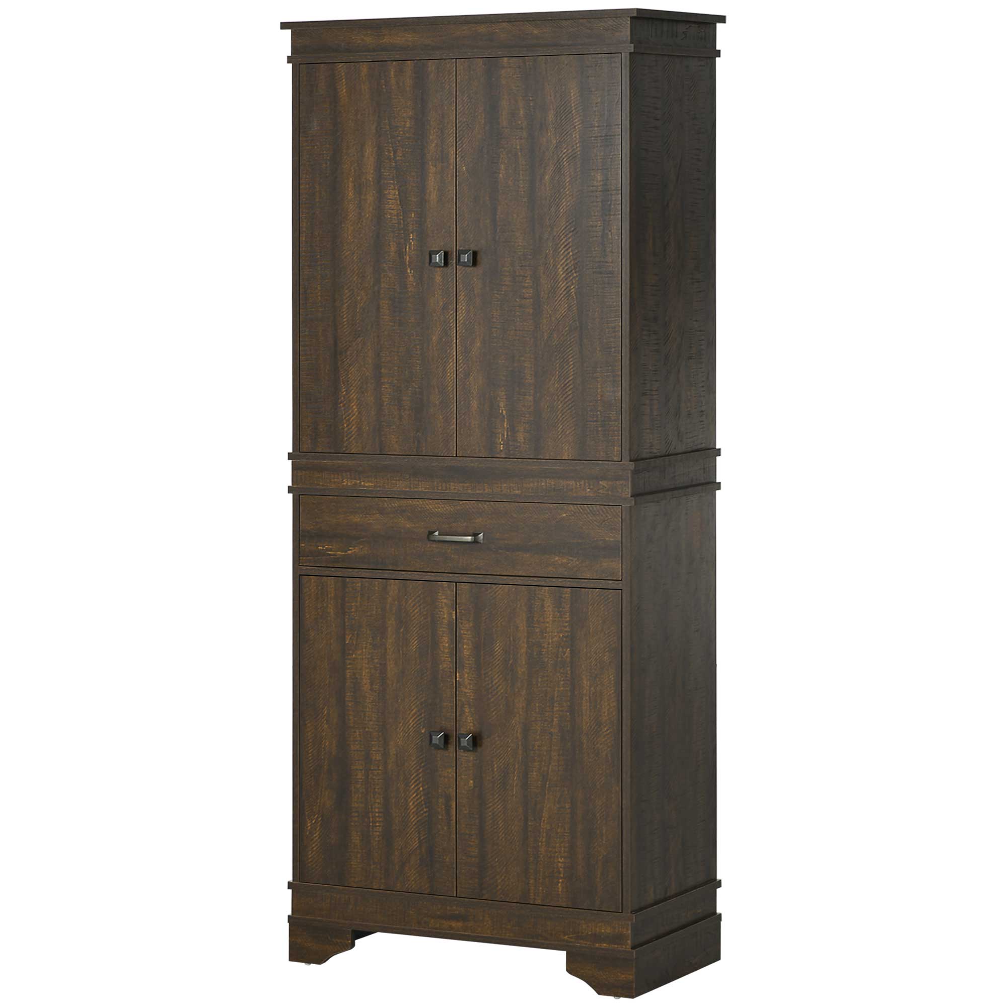 72" 4 Door Kitchen Pantry with Drawer and 3 Shelves Walnut