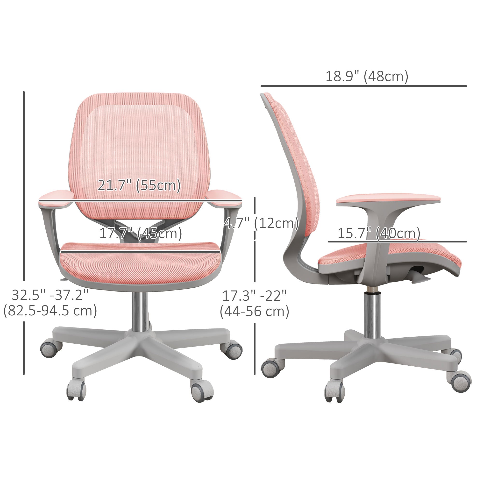 Vinsetto Robust Chair, Small Mesh Computer Desk Chair with Adjustable Height, Swivel Security Castors, Mid Back, for Robust - Pink