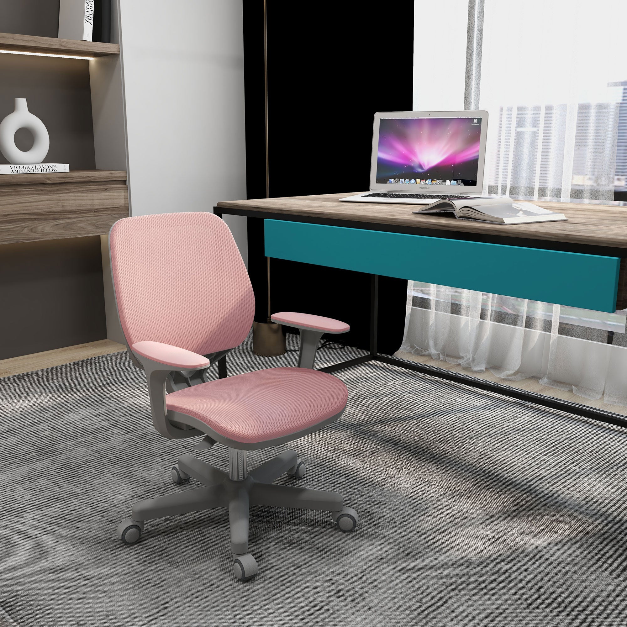 Vinsetto Robust Chair, Small Mesh Computer Desk Chair with Adjustable Height, Swivel Security Castors, Mid Back, for Robust - Pink