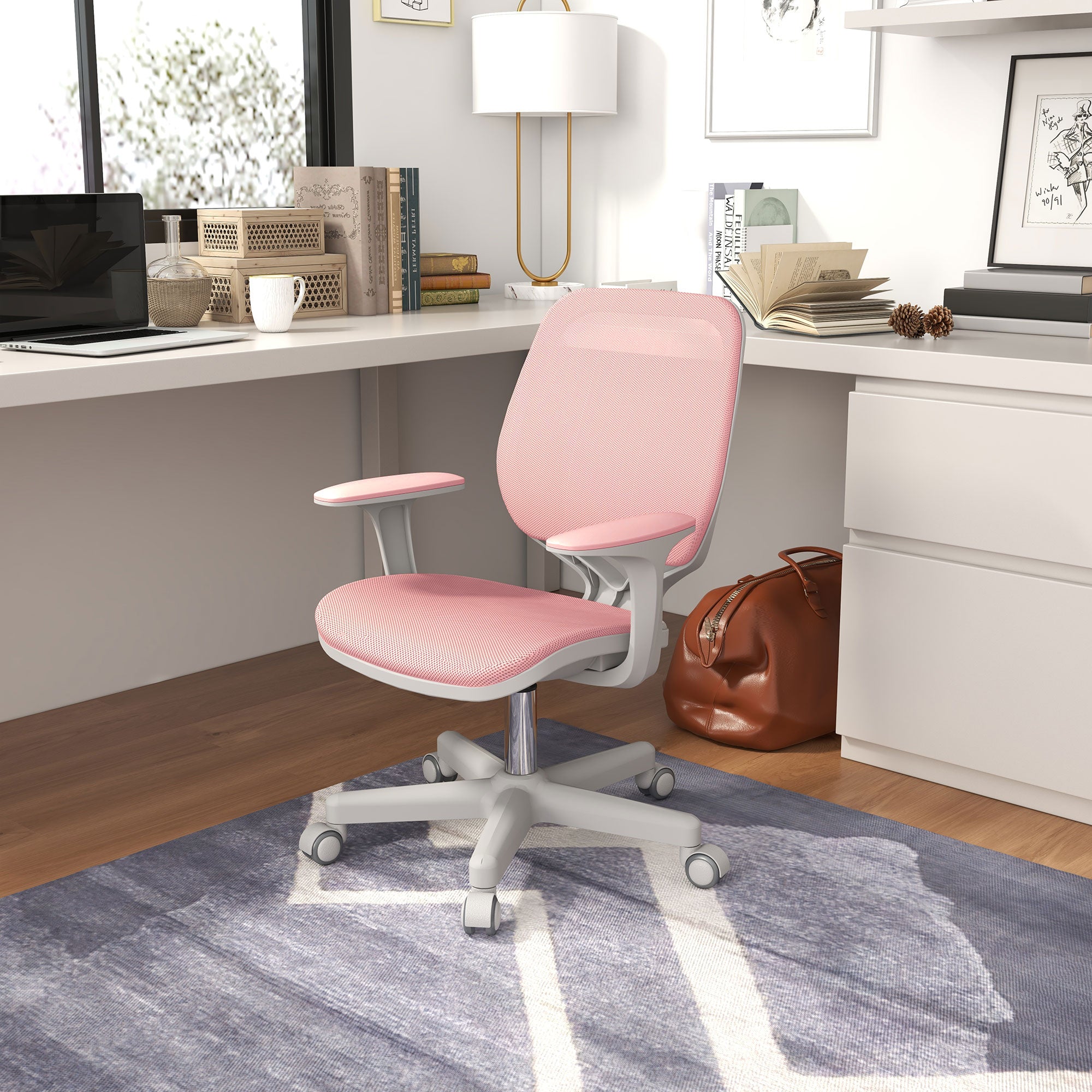 Vinsetto Robust Chair, Small Mesh Computer Desk Chair with Adjustable Height, Swivel Security Castors, Mid Back, for Robust - Pink