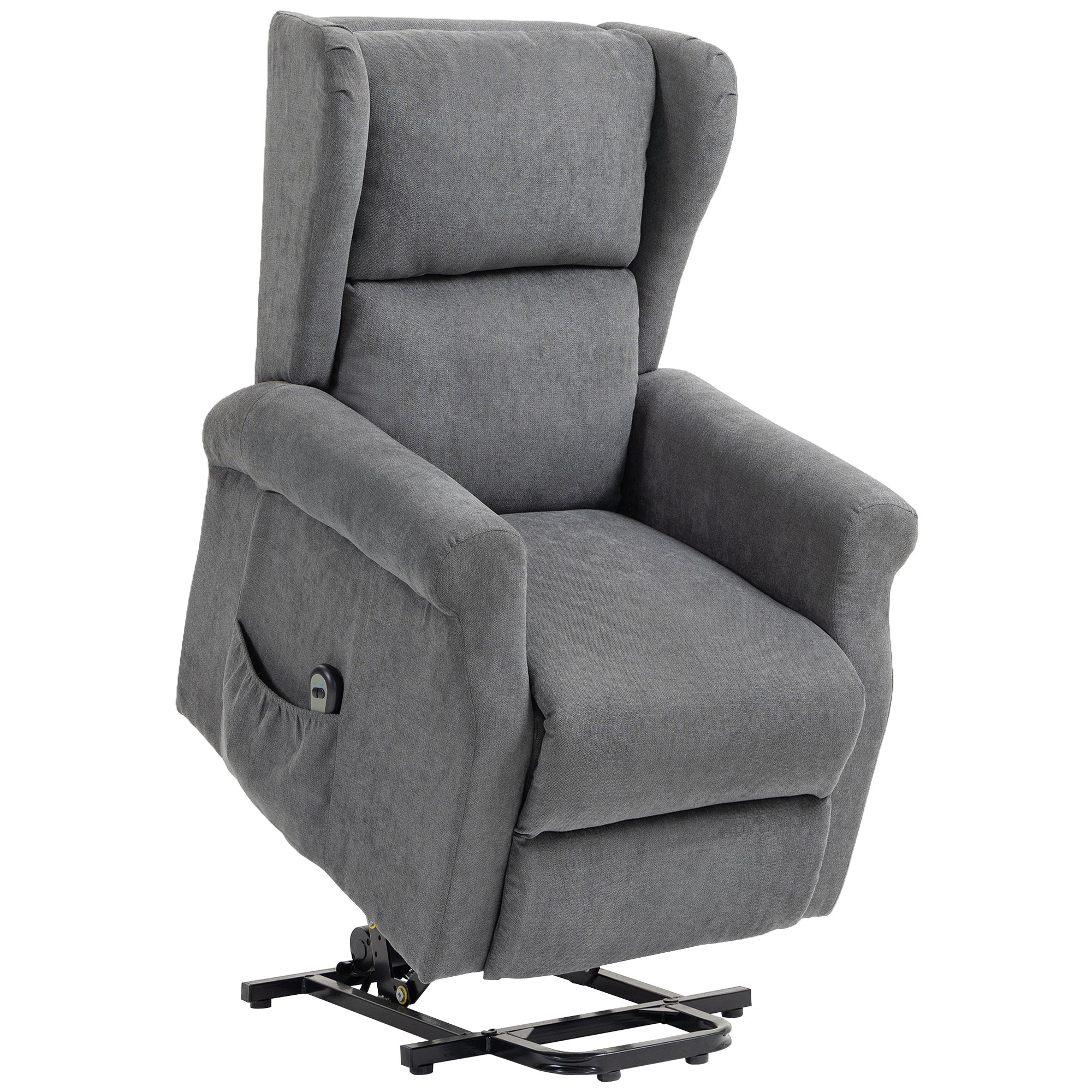 Power Lift Recliner Armchair, Electric Lift Chair for Elderly, Fabric Riser and Reclining Chair with Remote Control, Side Pockets, Extended Footrest, for Living Room, Charcoal Grey