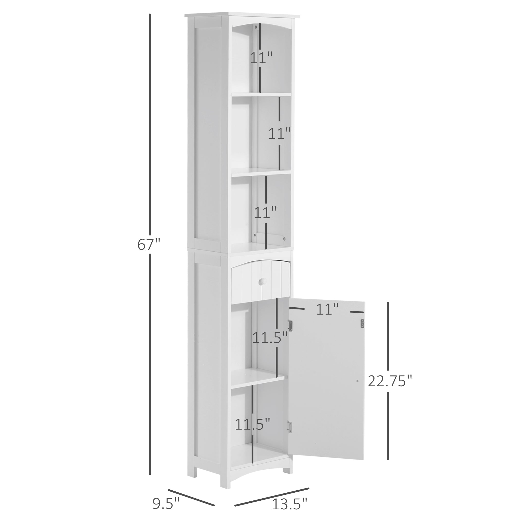 Bathroom Storage Cabinet Free Standing Unit Tall Linen Tower with 3 Tier Shelves and Drawer White