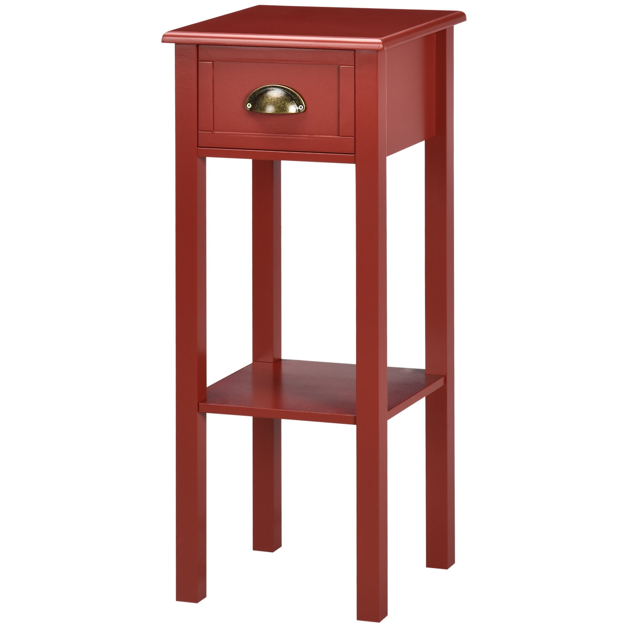 2 Tier Side Table with Drawer and Shelf End Table for Living Room and Hallway Red