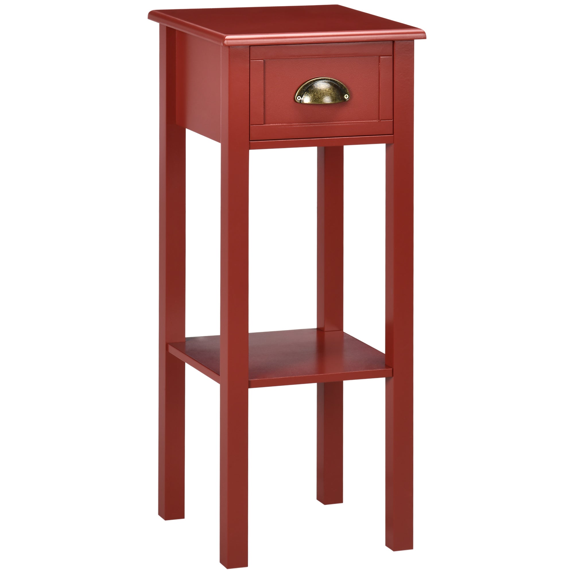 2 Tier Side Table with Drawer and Shelf End Table for Living Room and Hallway Red