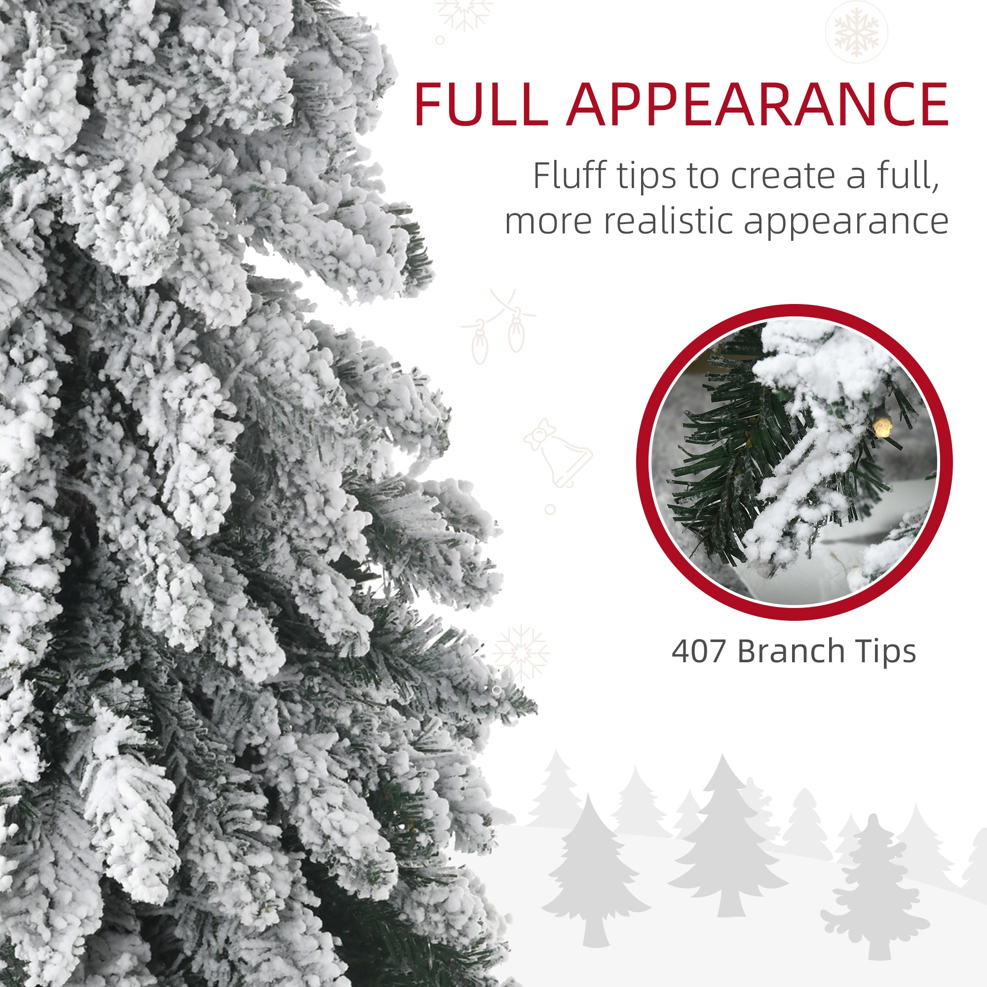 6' Artificial Slim Christmas Trees, with Snow Frosted Branches, Warm White or Colorful LED Lights, Downswept Shape