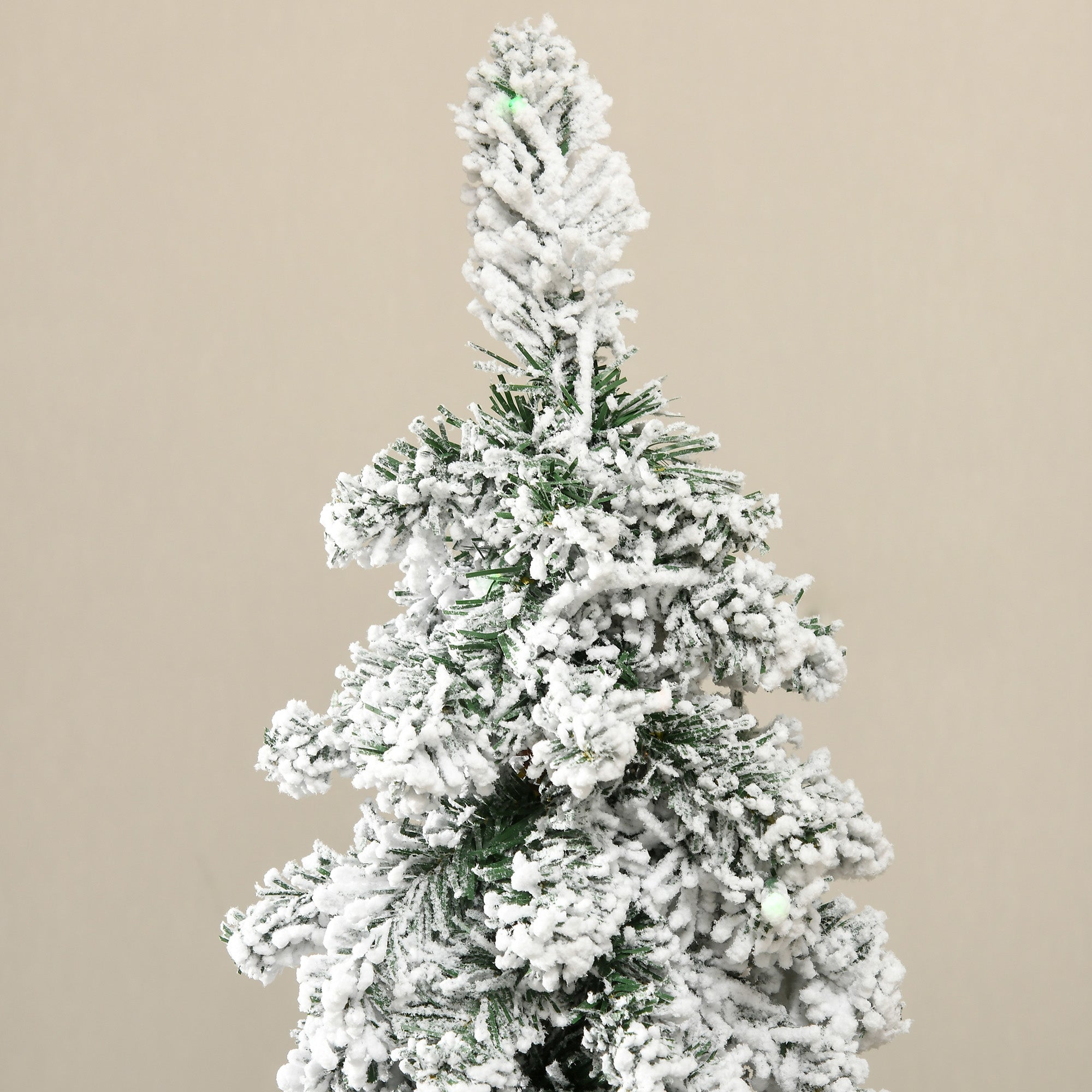 6' Artificial Slim Christmas Trees, with Snow Frosted Branches, Warm White or Colorful LED Lights, Downswept Shape